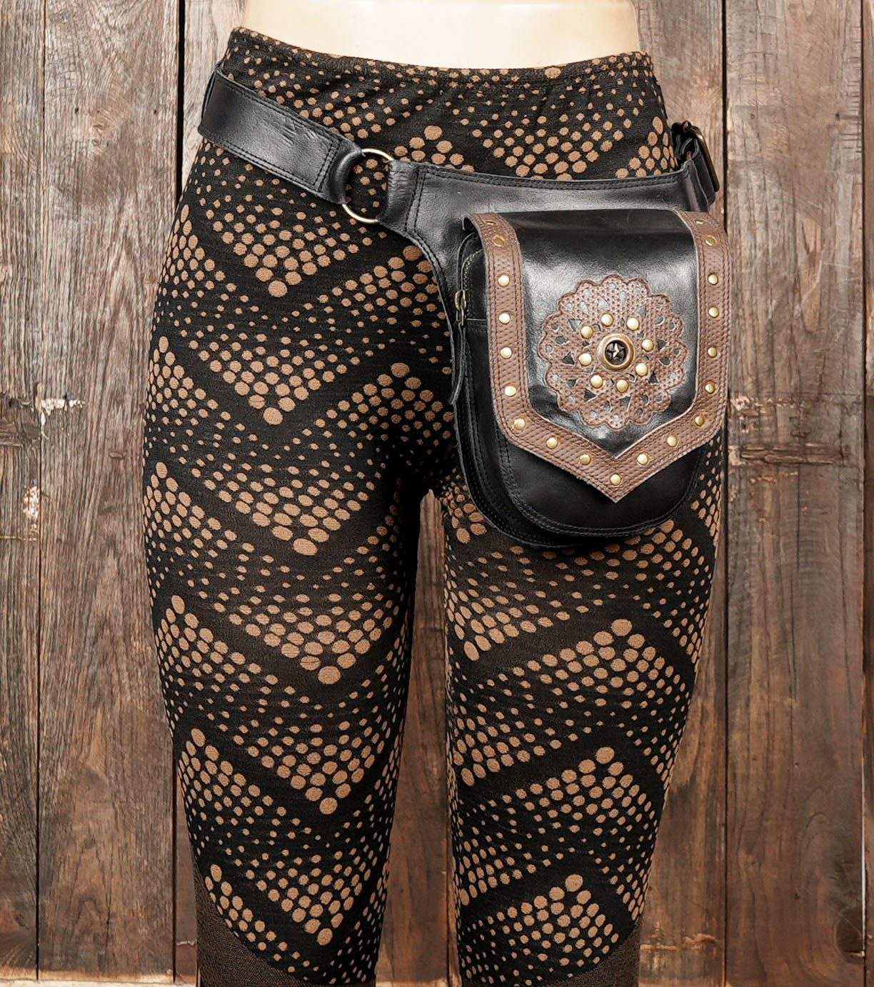 Bohemian leather waist belt with handcrafted detailing