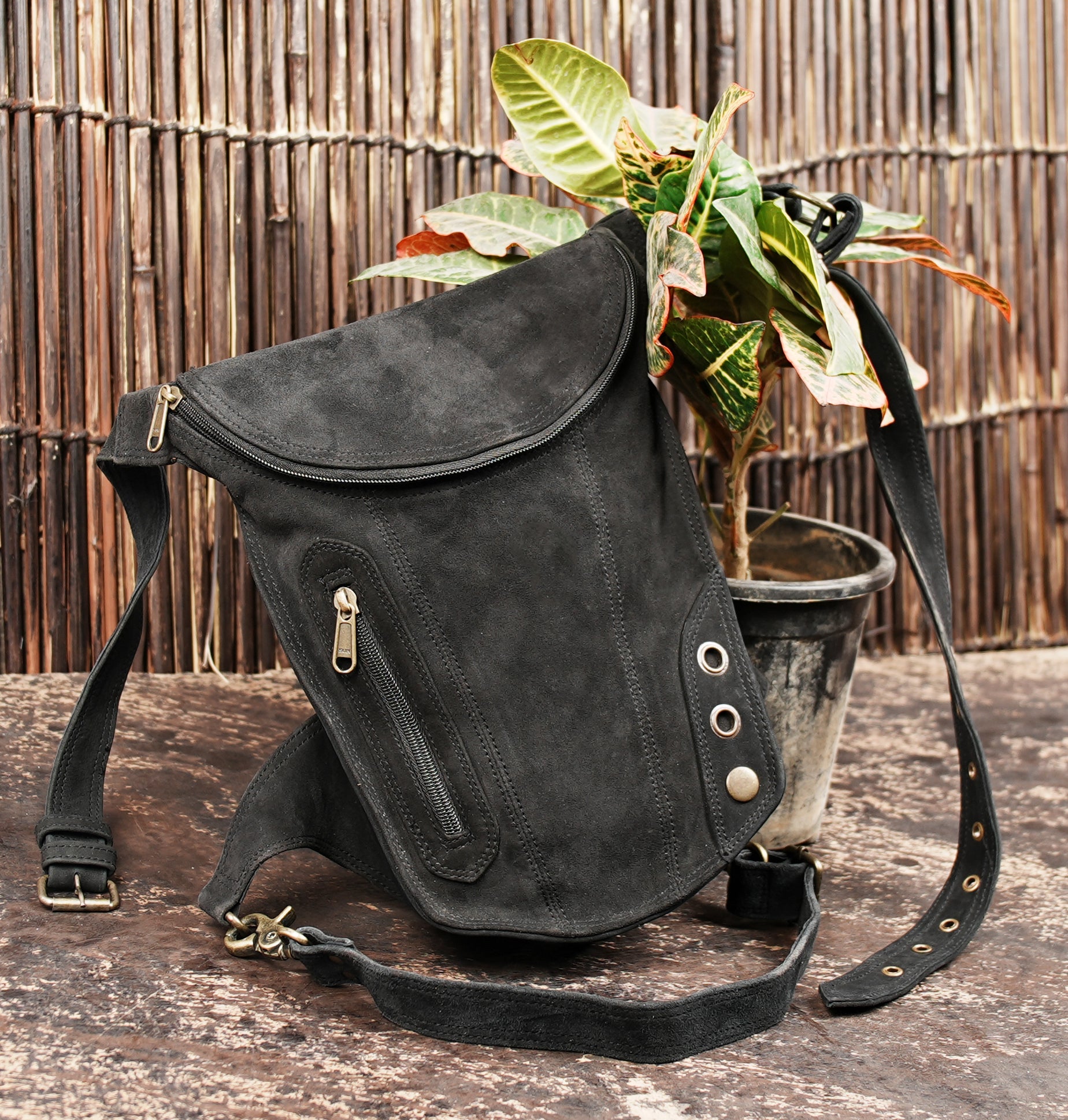 Leather utility waist thigh belt with clean modern look