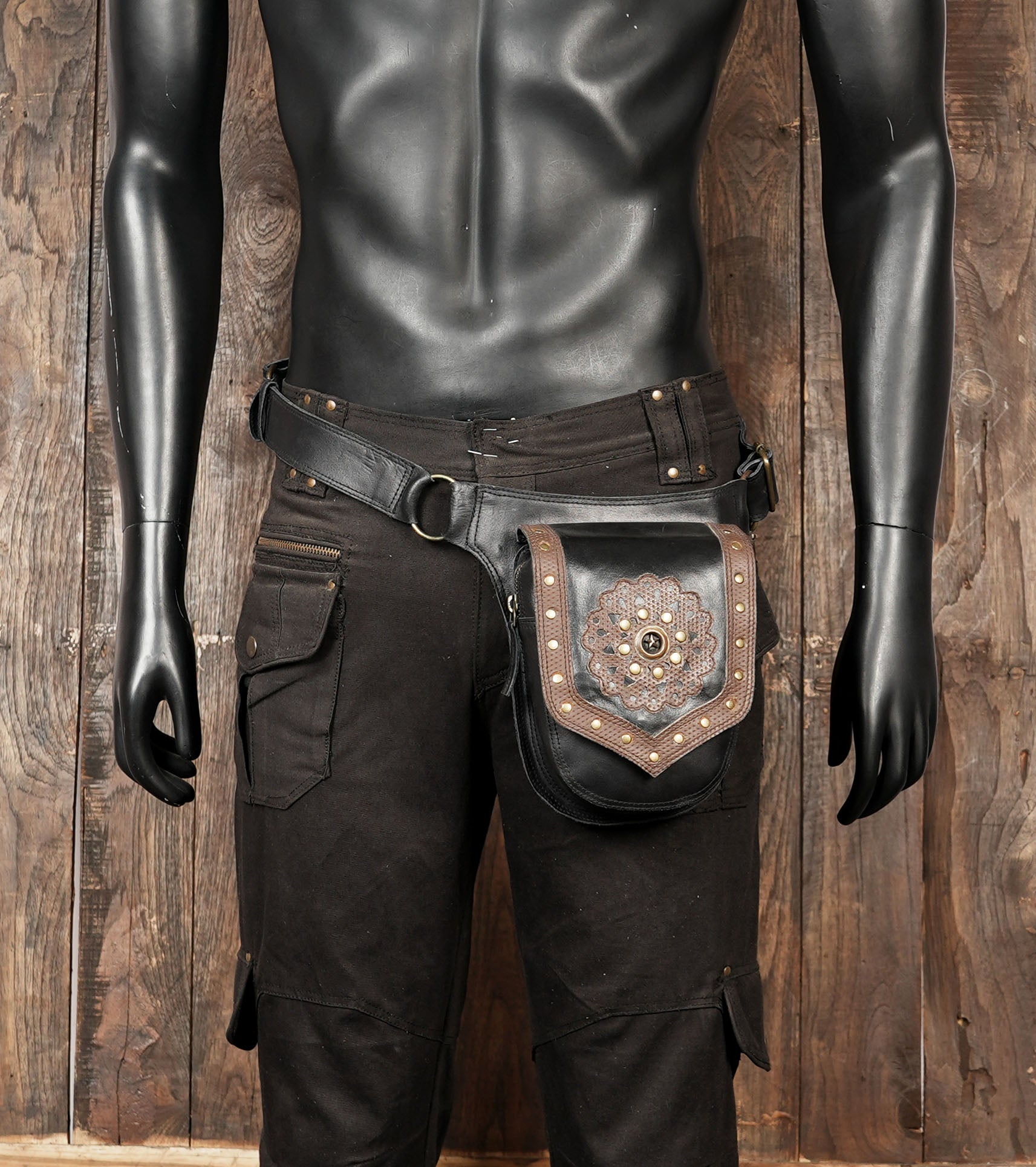Premium leather waist belt with durable stitching and pouch