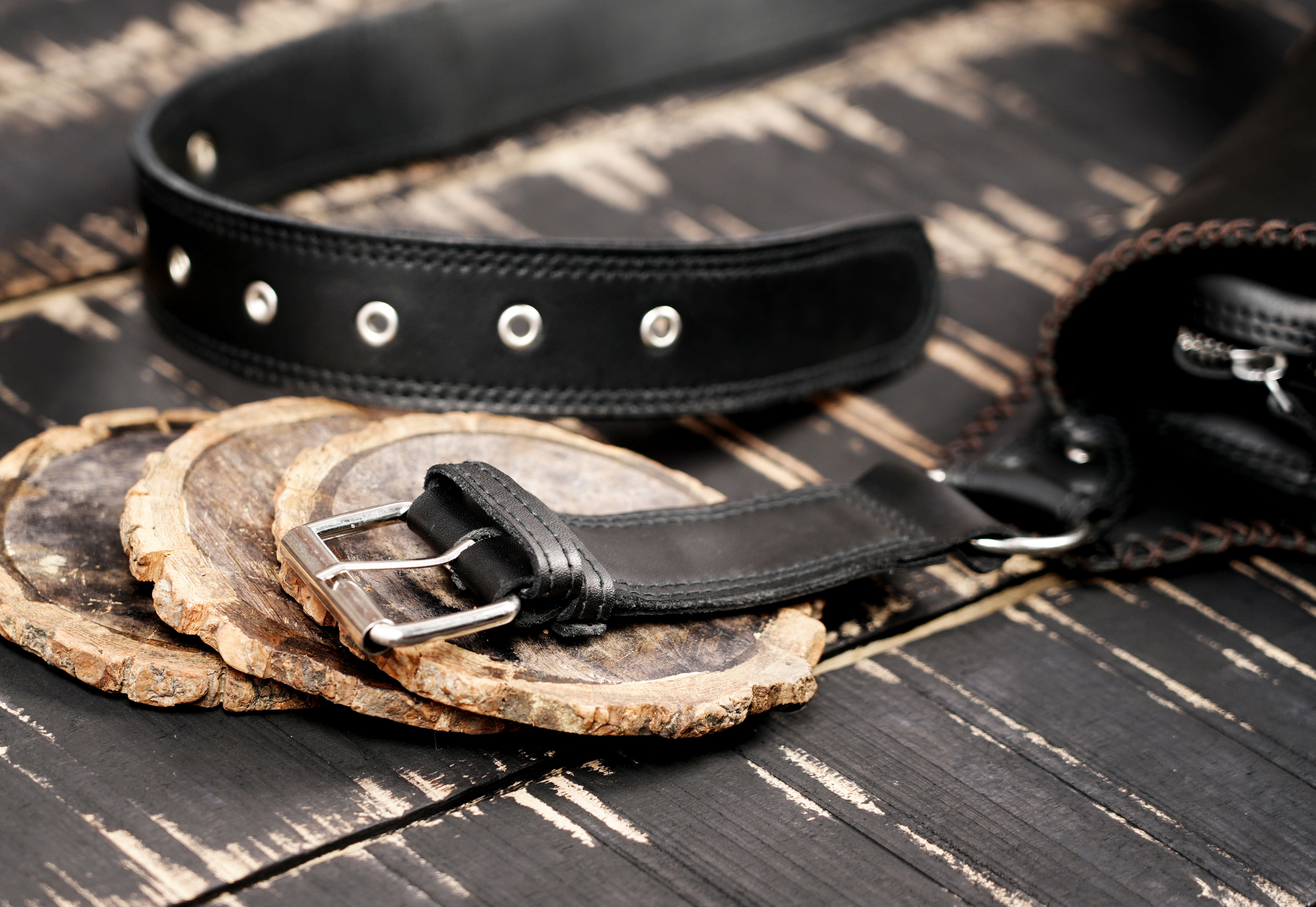 Handcrafted leather thigh holster belt with tribal stone accent