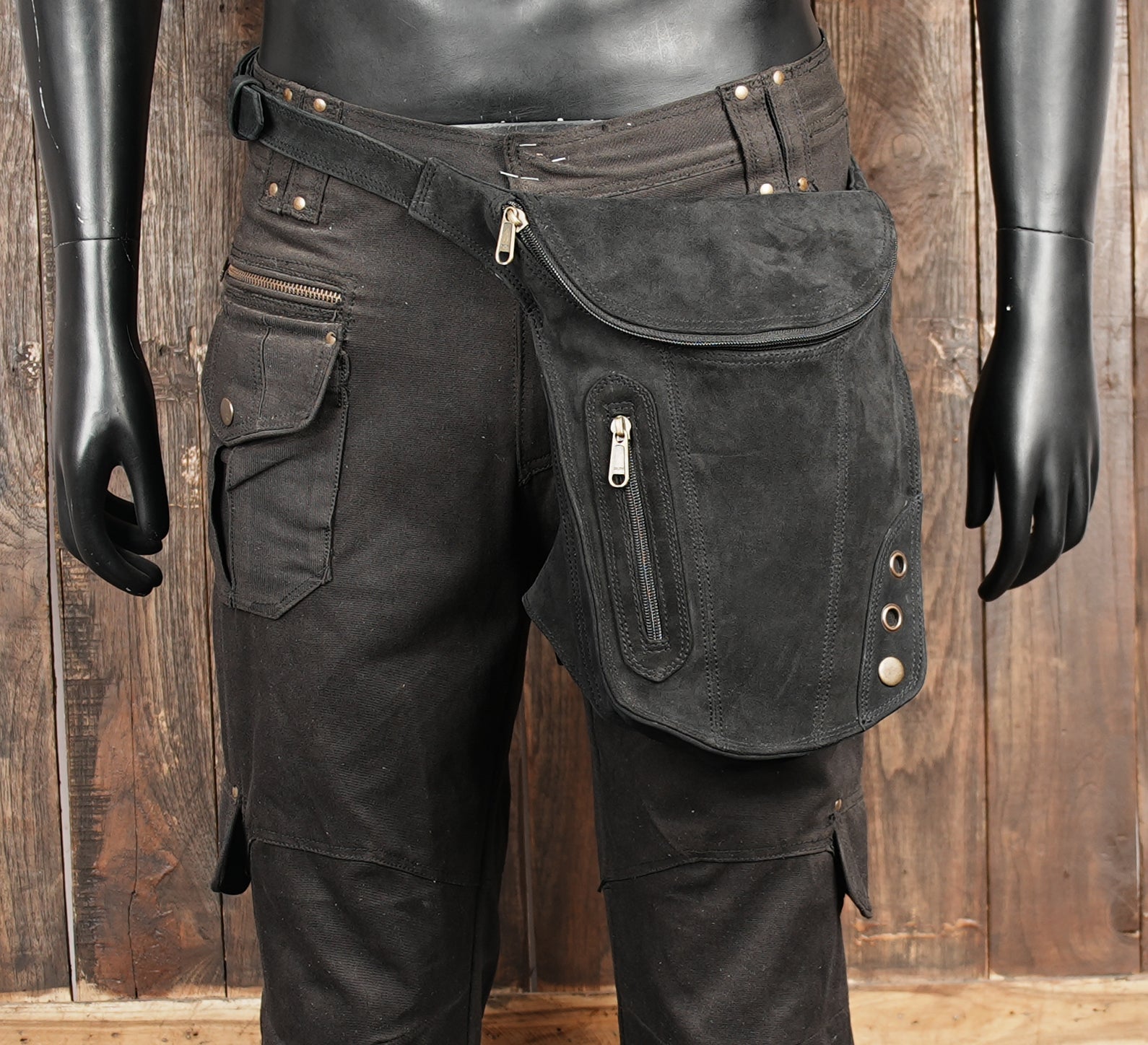 Black leather waist thigh belt for daily and festival wear