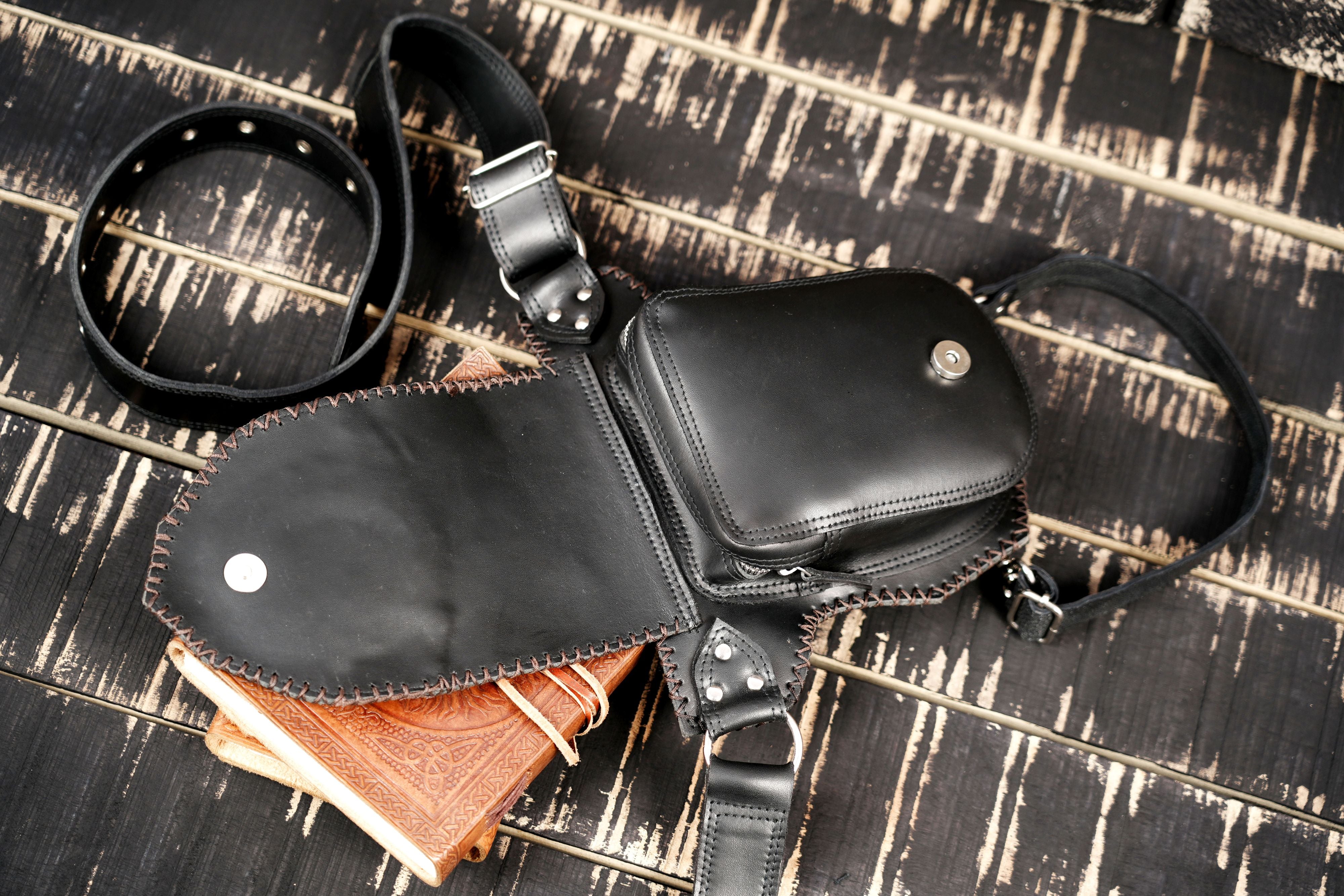 Utility leather thigh belt with decorative stone inlay