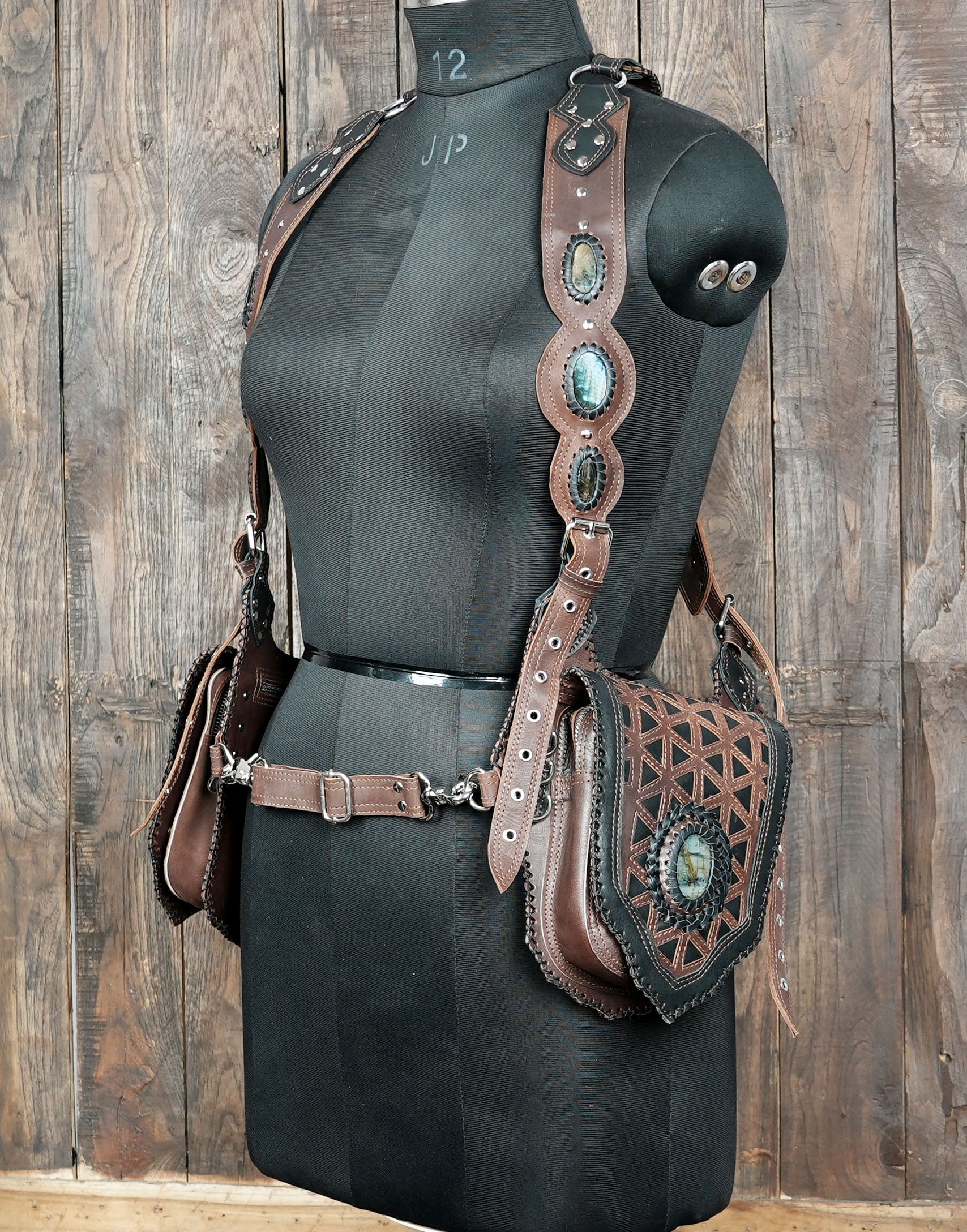 Authentic leather body holster with adjustable fit and decorative stones
