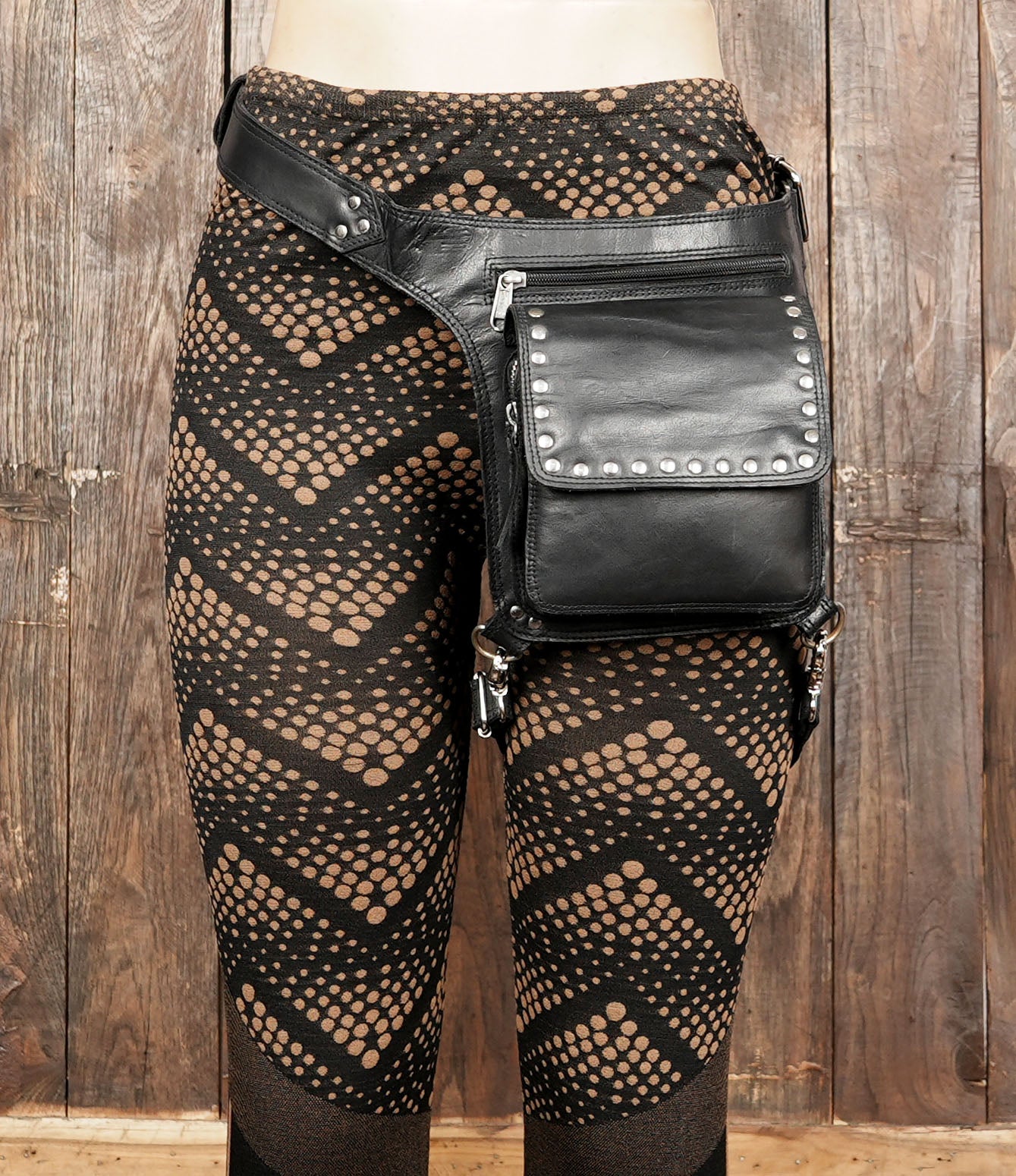 Black leather waist thigh utility belt with detachable strap