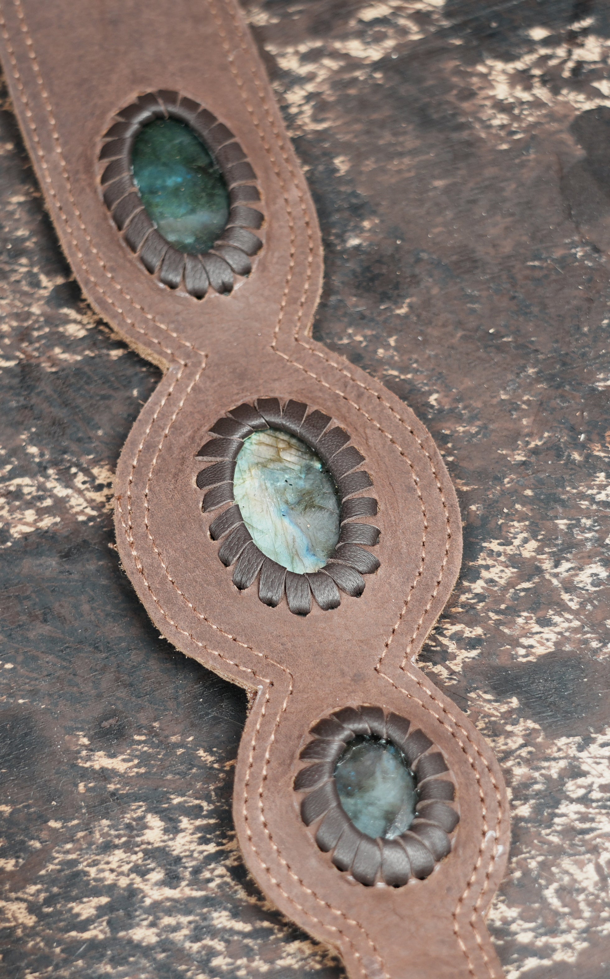 Handcrafted Leather Shoulder Holster with Dual Utility Pouches || Tribal Style Leather Shoulder Holster with Stone and Braided Detail (LT/AB/HLS/6158)