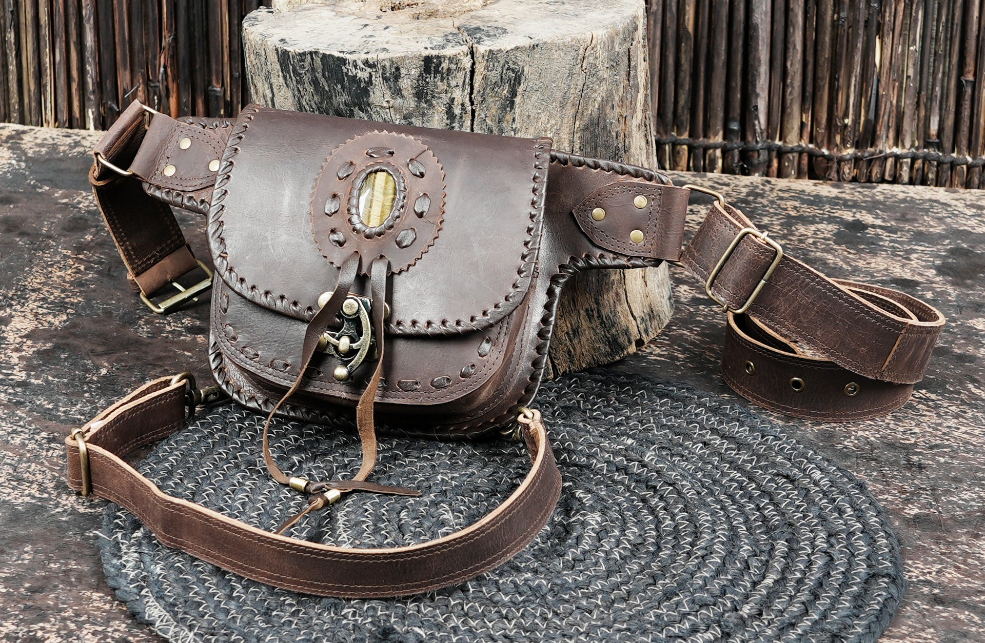 Handmade leather waist thigh belt with front pouch || Brown leather thigh belt bag with front flap pouch (LT/AB/WBTS/6045)