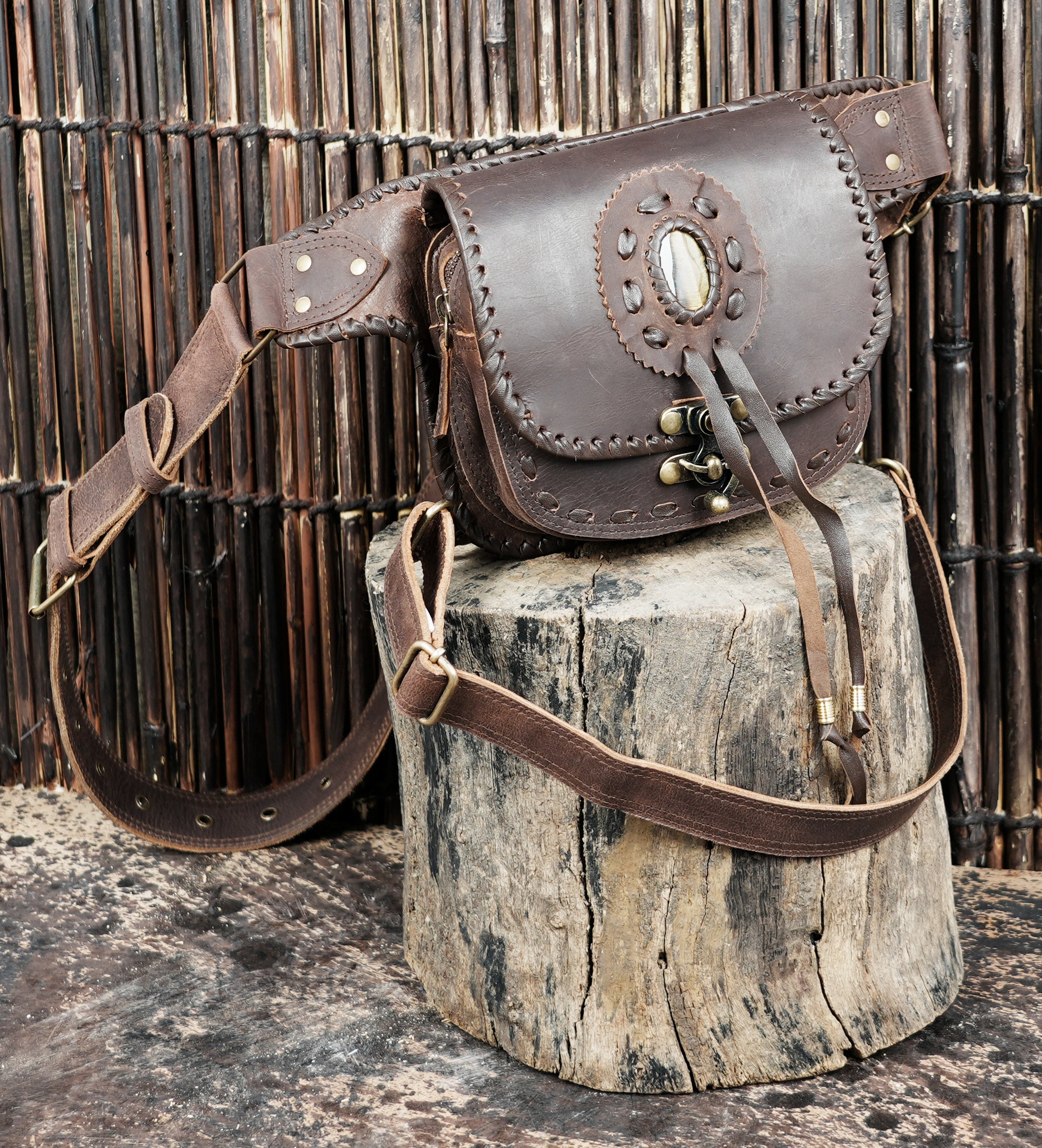 Handmade leather waist thigh belt with front pouch || Brown leather thigh belt bag with front flap pouch (LT/AB/WBTS/6045)