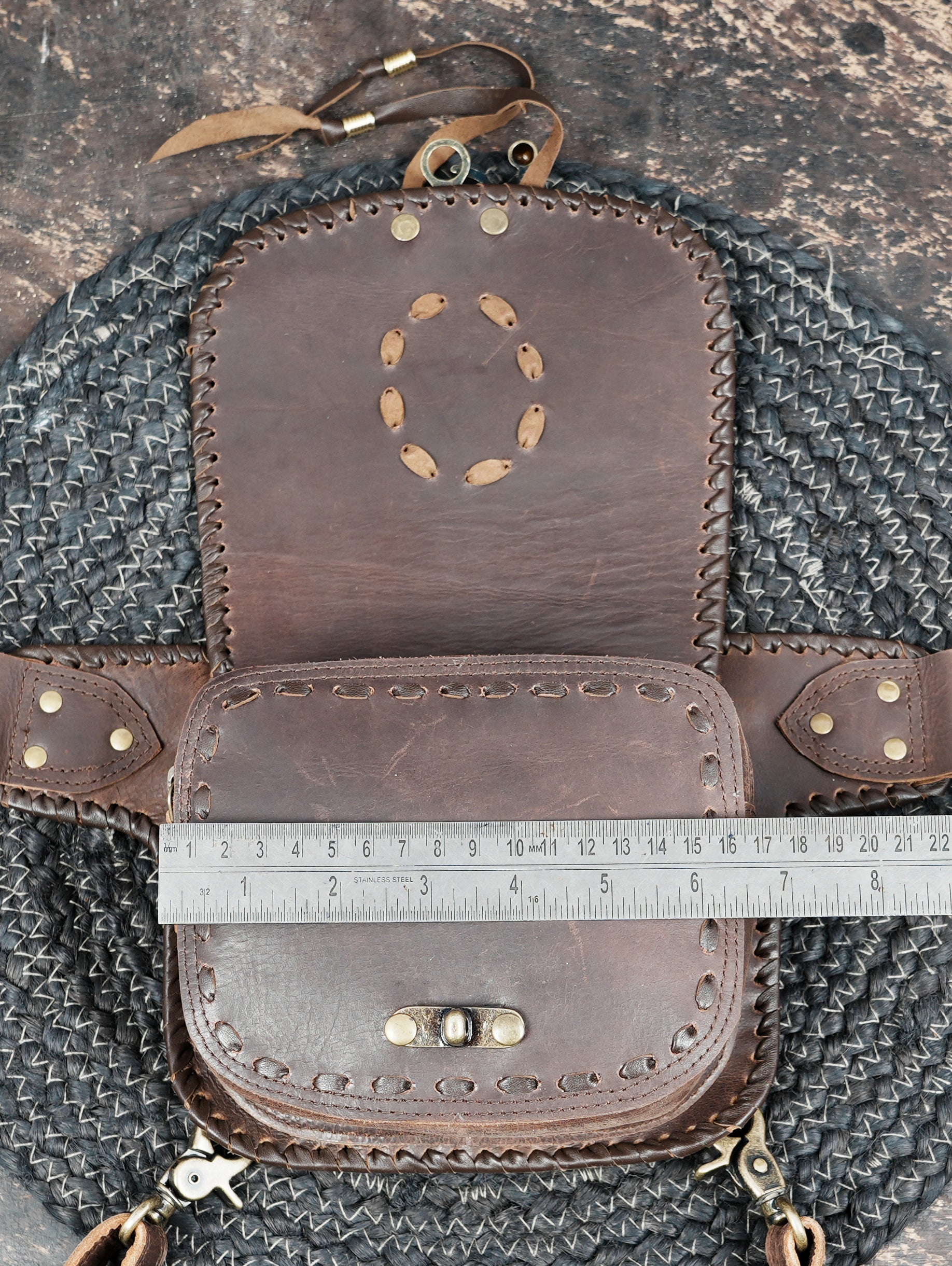 Handmade leather waist thigh belt with front pouch || Brown leather thigh belt bag with front flap pouch (LT/AB/WBTS/6045)