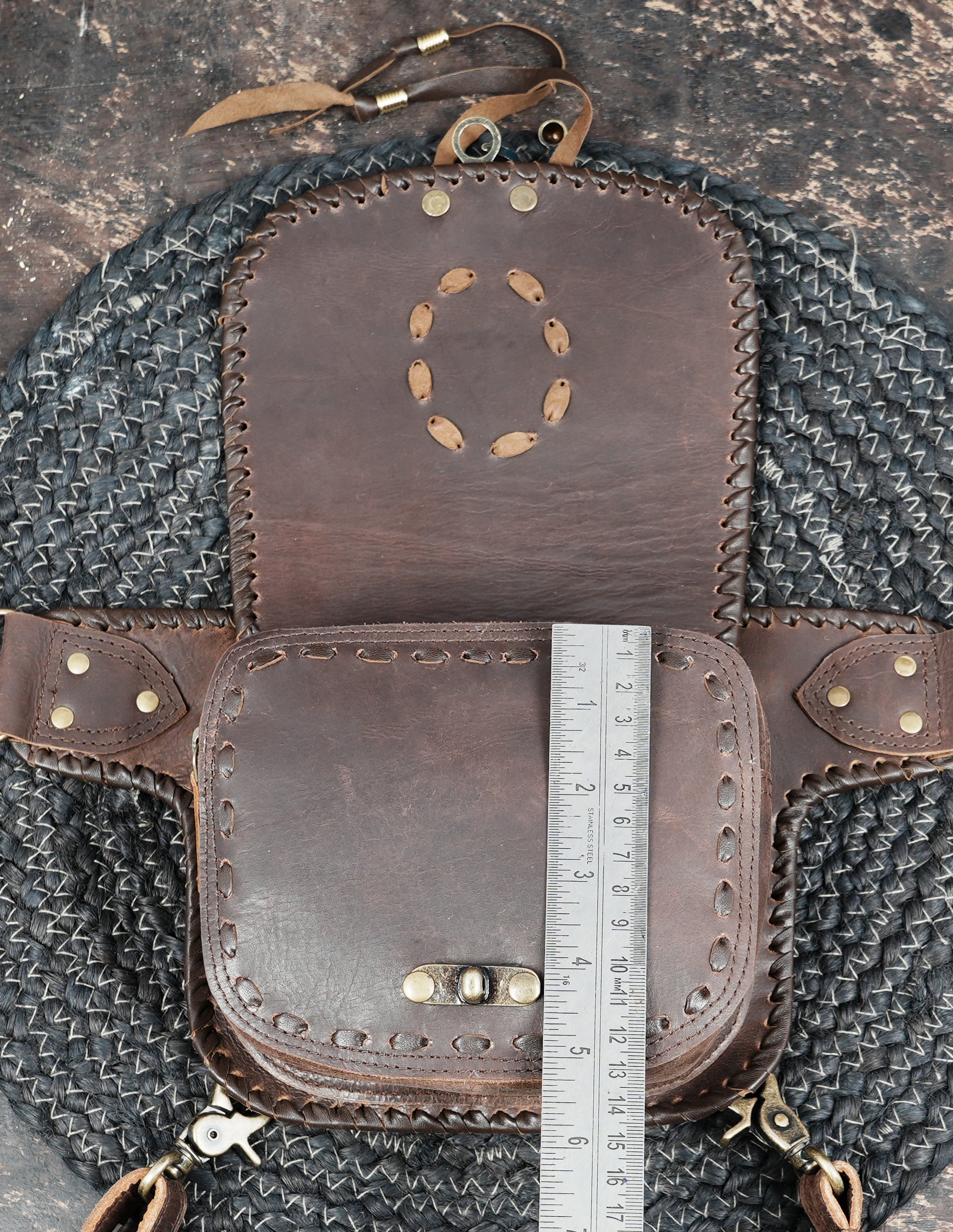 Handmade leather waist thigh belt with front pouch || Brown leather thigh belt bag with front flap pouch (LT/AB/WBTS/6045)