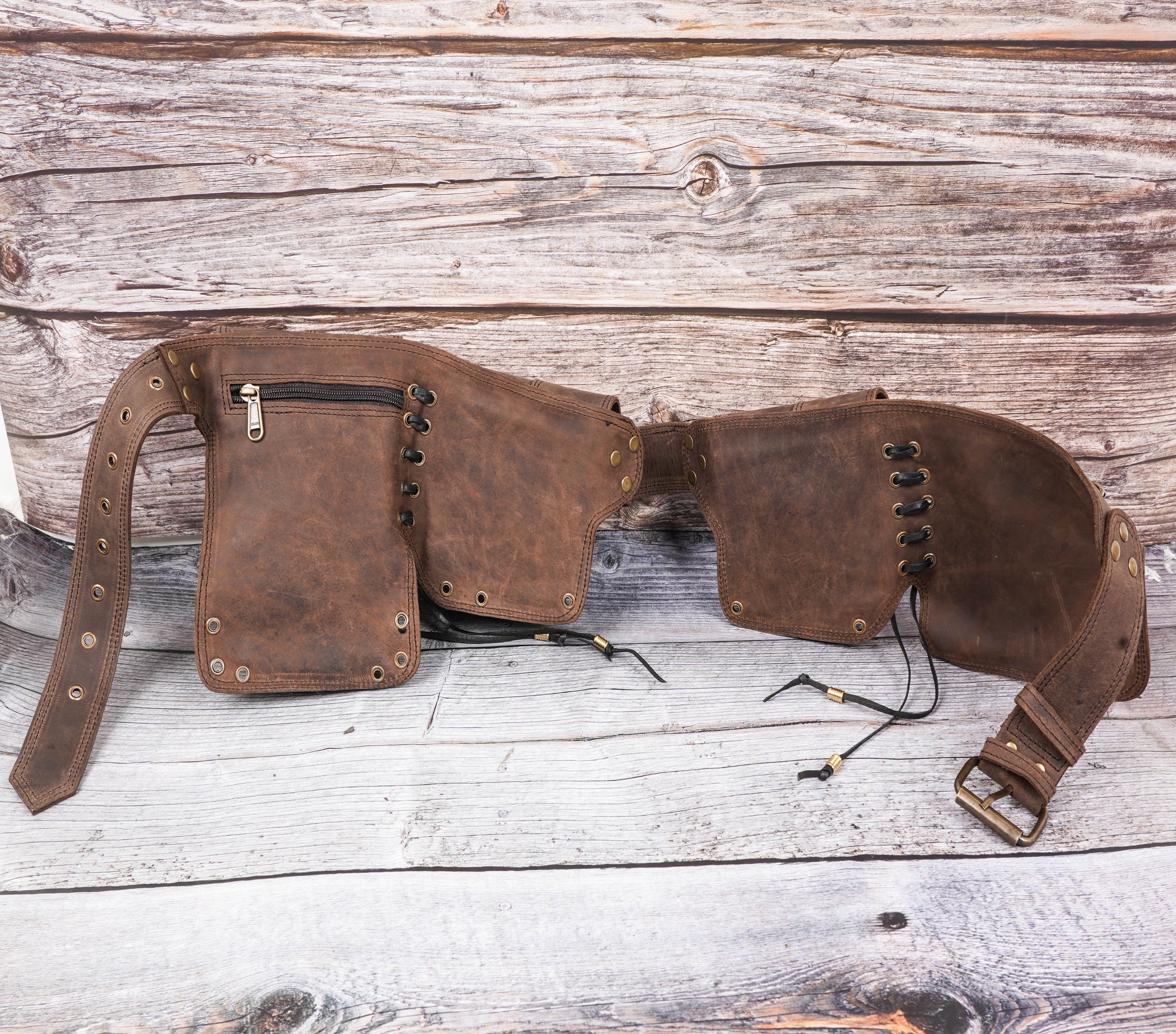 Handmade Light brown Leather Belt bag, 3 pocket leather hip bag - hippie belt bag with gemstone, Festival Fanny pack , Gift for her