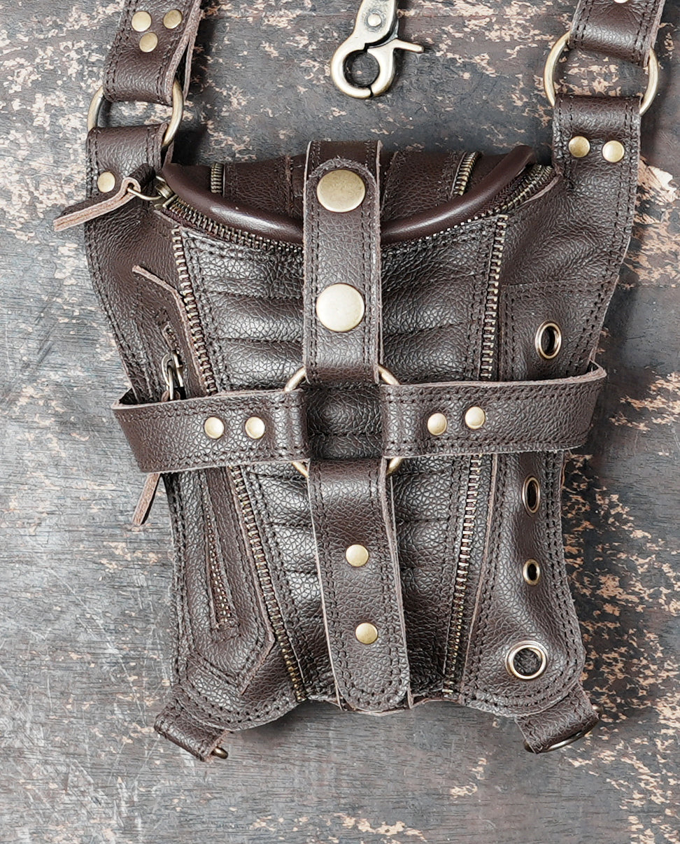 Handmade Leather Shoulder Holster with Dual Zipper Pouches || Handcrafted Leather Shoulder Holster with Metal Hardware (LT/AB/HLS/6124)