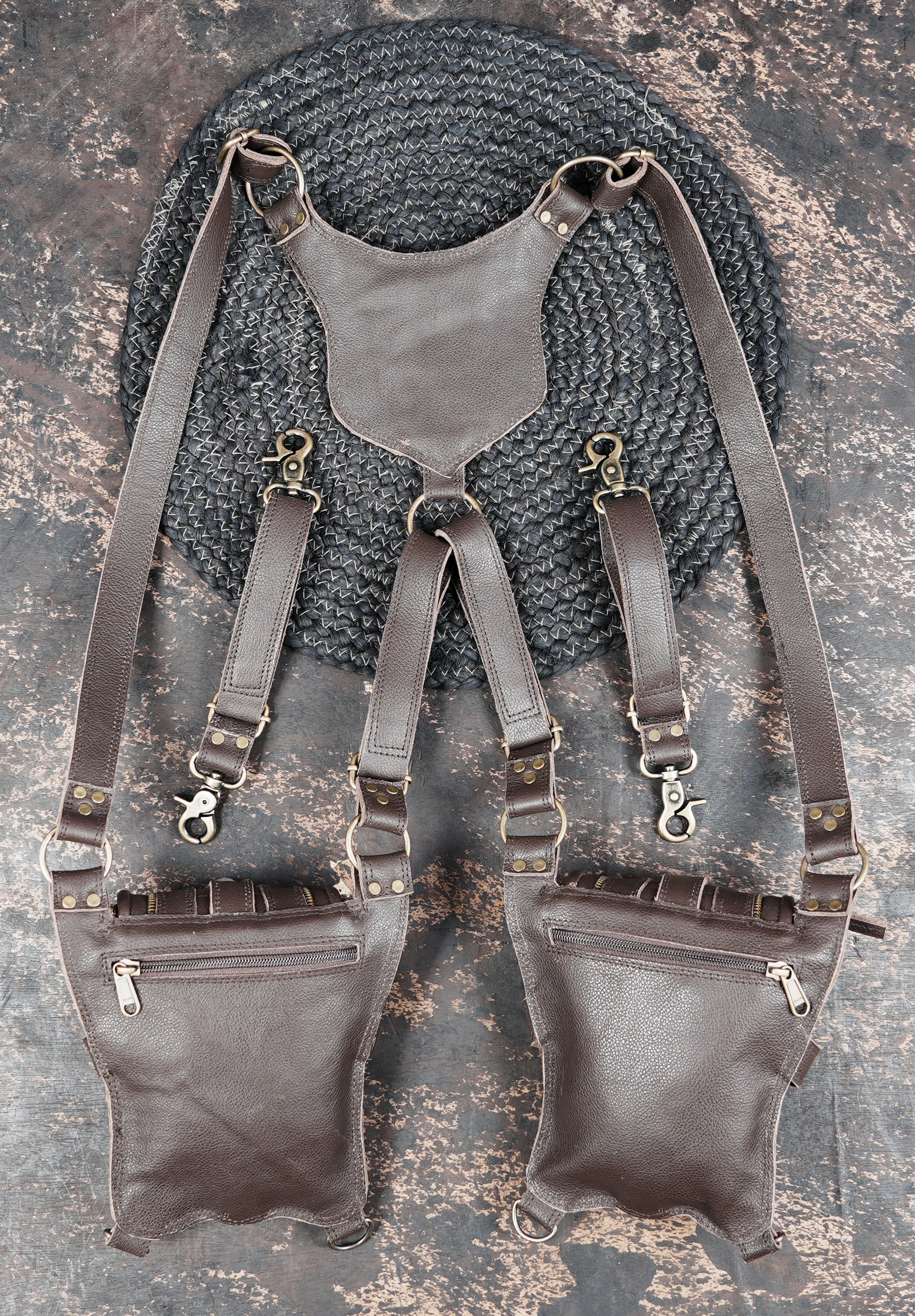 Handmade Leather Shoulder Holster with Dual Zipper Pouches || Handcrafted Leather Shoulder Holster with Metal Hardware (LT/AB/HLS/6124)