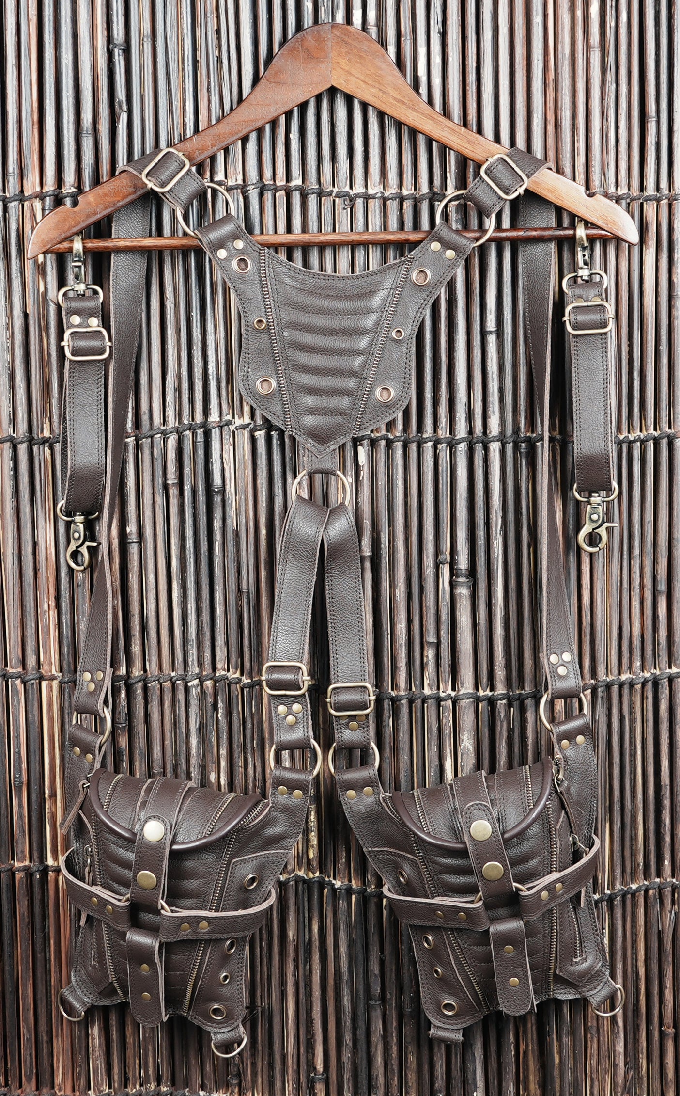 Handmade Leather Shoulder Holster with Dual Zipper Pouches || Handcrafted Leather Shoulder Holster with Metal Hardware (LT/AB/HLS/6124)