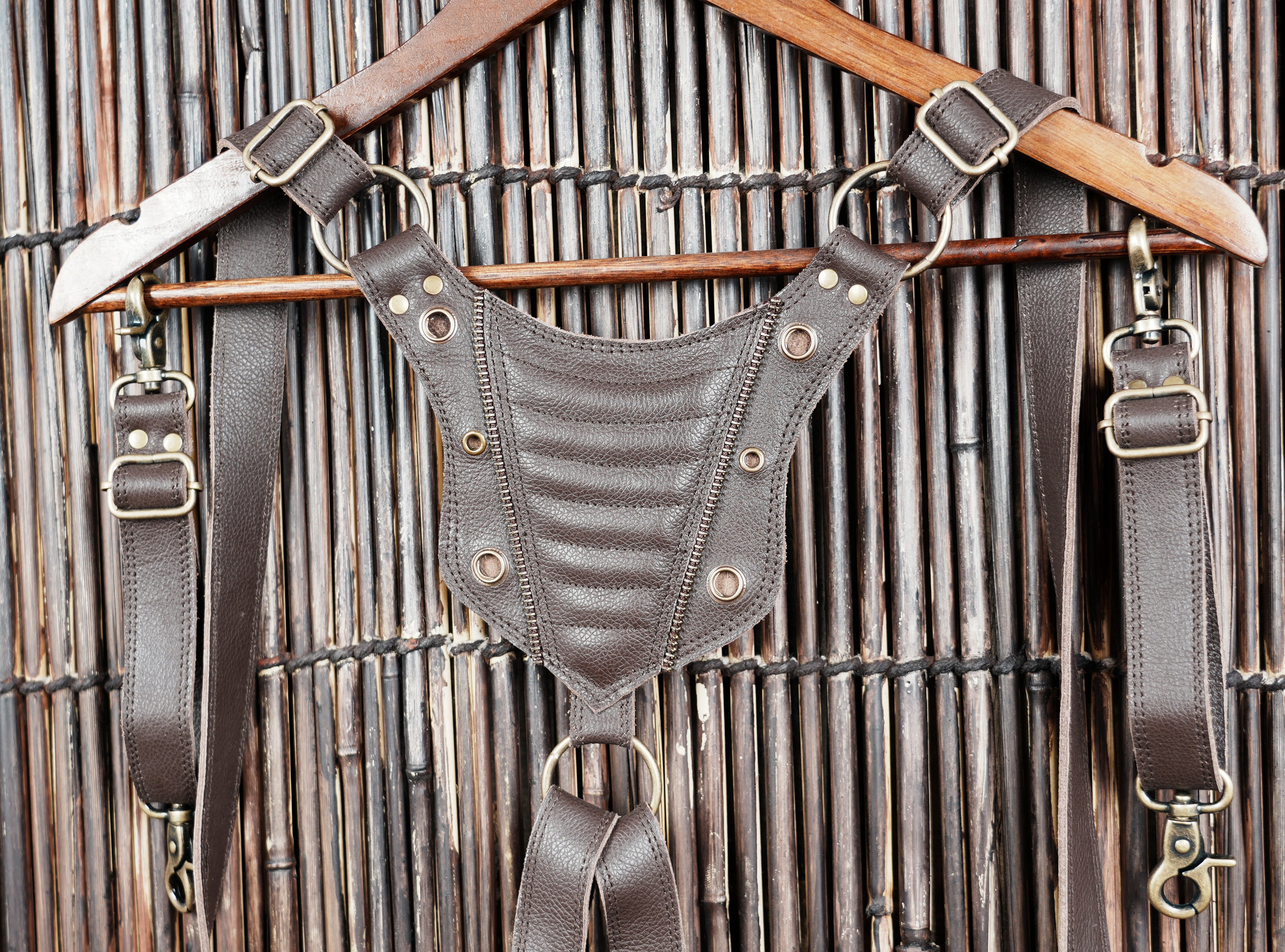 Handmade Leather Shoulder Holster with Dual Zipper Pouches || Handcrafted Leather Shoulder Holster with Metal Hardware (LT/AB/HLS/6124)