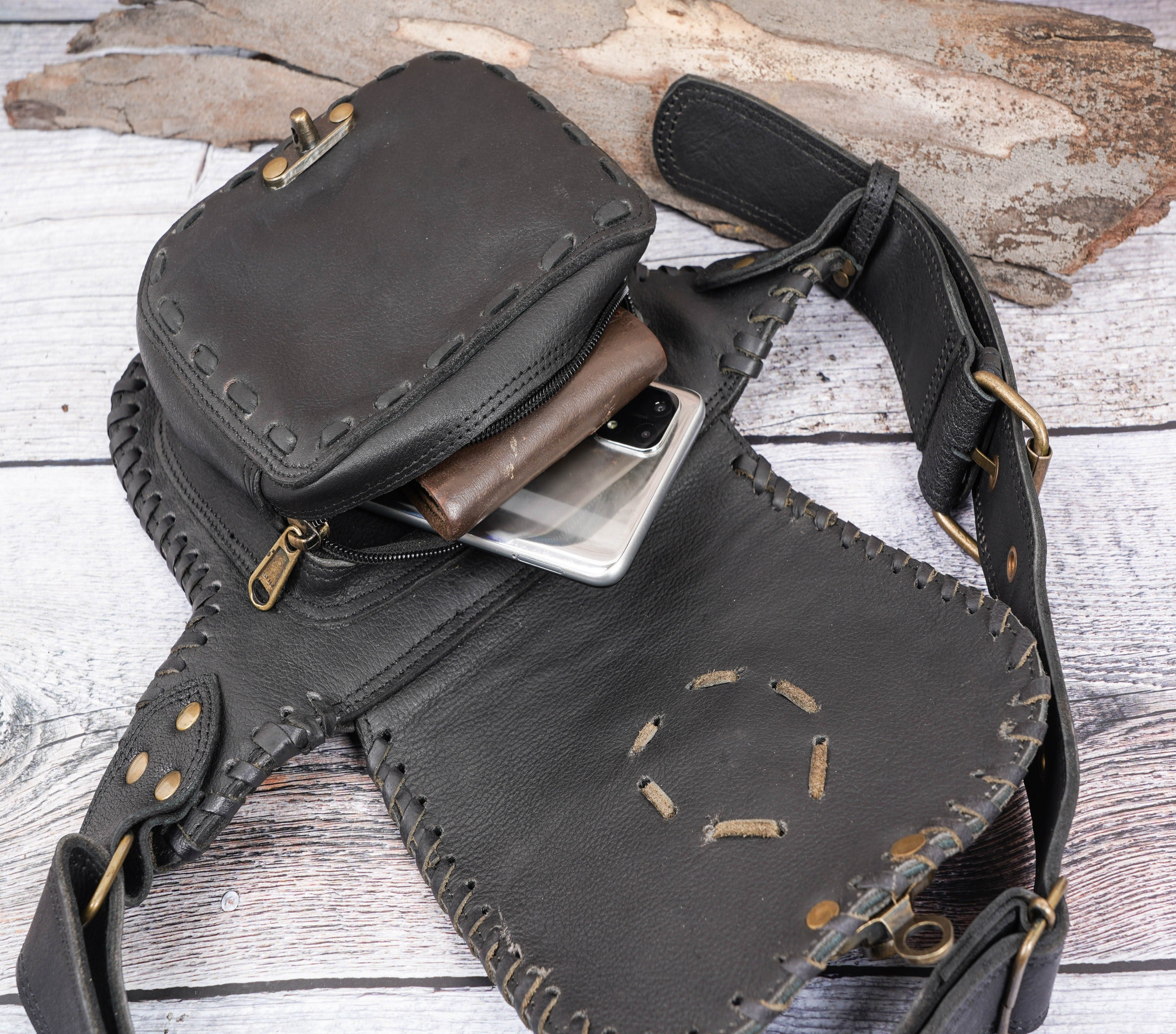 HANDMADE LEATHER UTILITY | FESTIVAL POCKET BELT | TRAVEL HIP BELT |