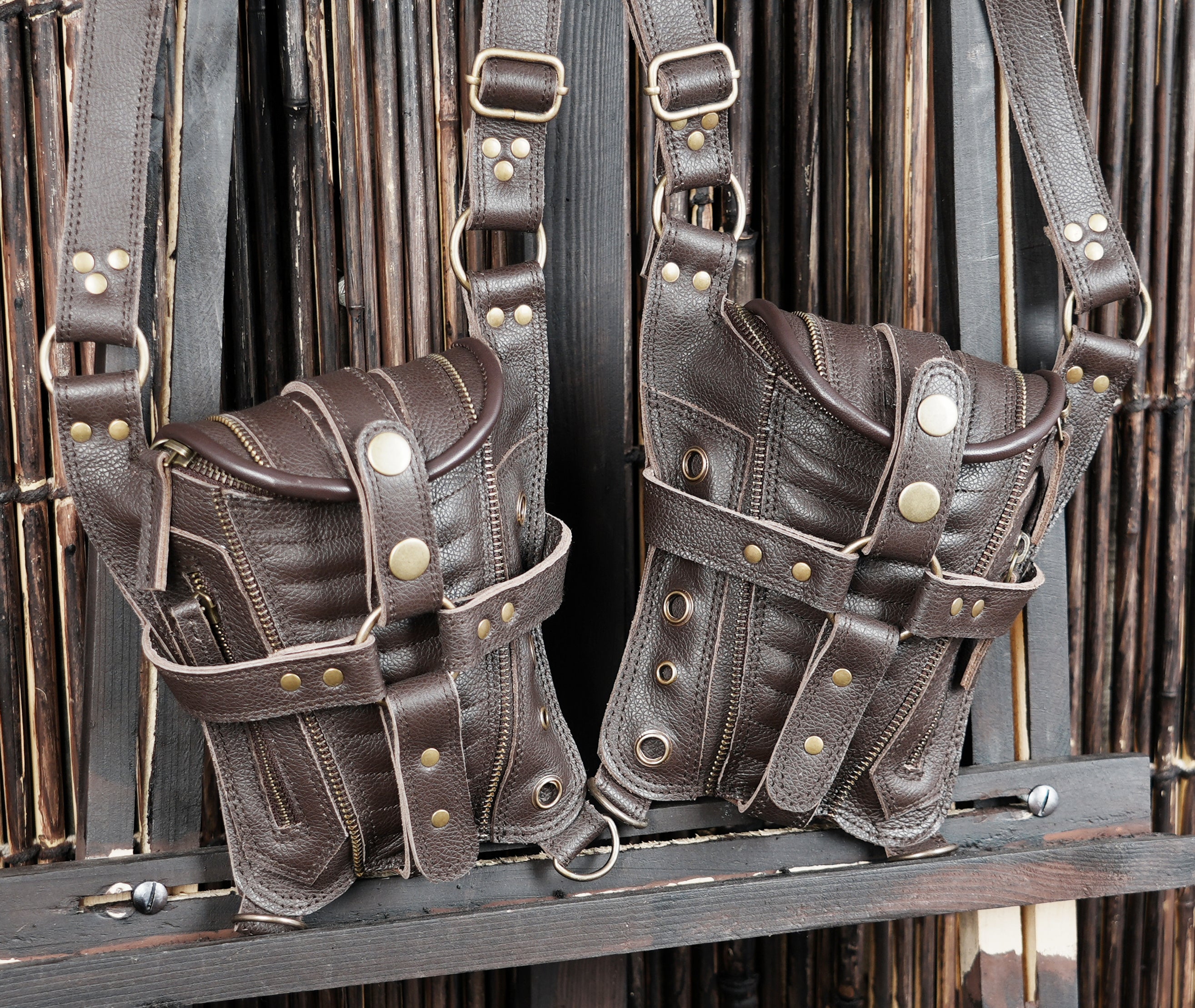 Handmade Leather Shoulder Holster with Dual Zipper Pouches || Handcrafted Leather Shoulder Holster with Metal Hardware (LT/AB/HLS/6124)
