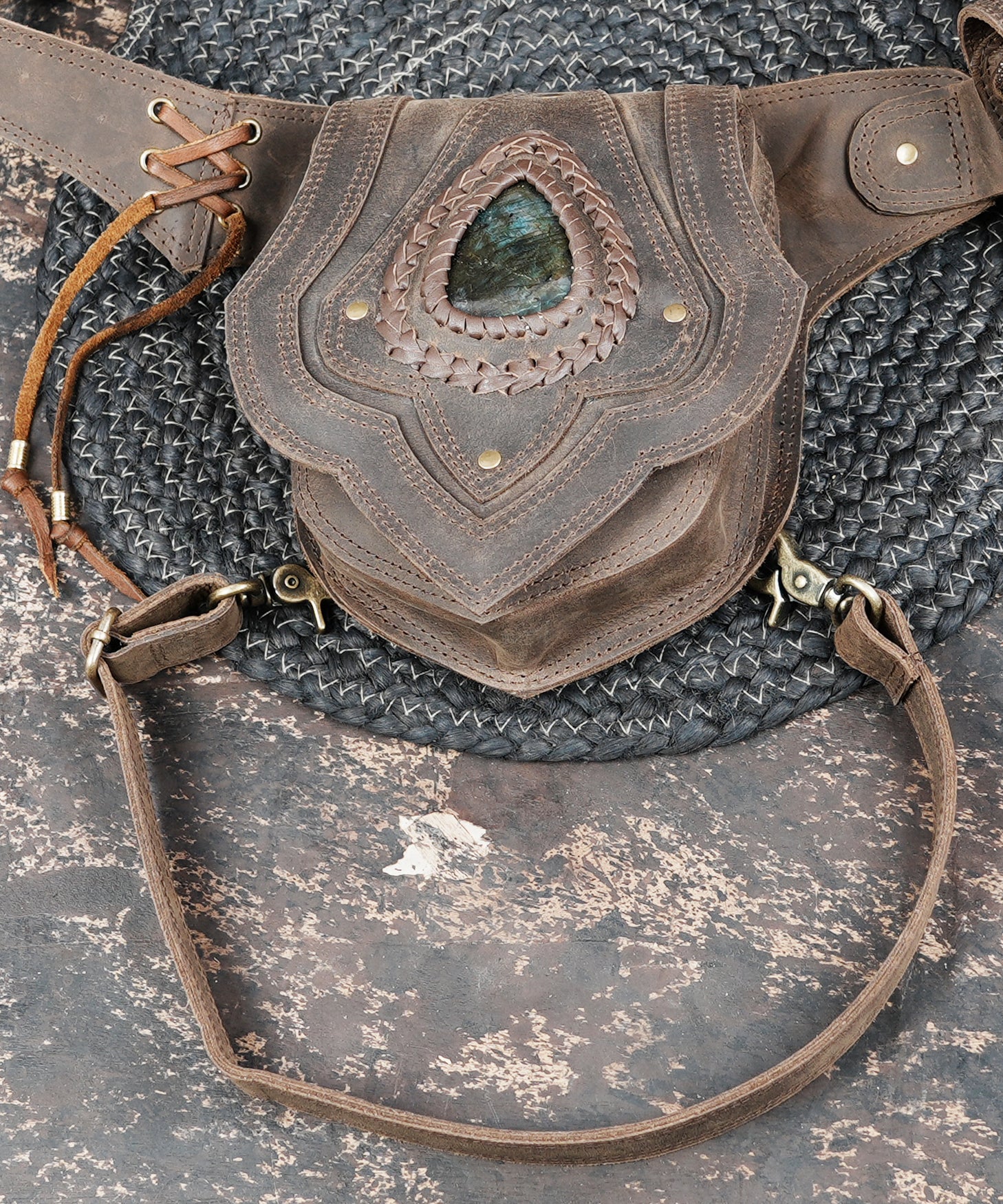 Handmade leather thigh belt with adjustable waist strap