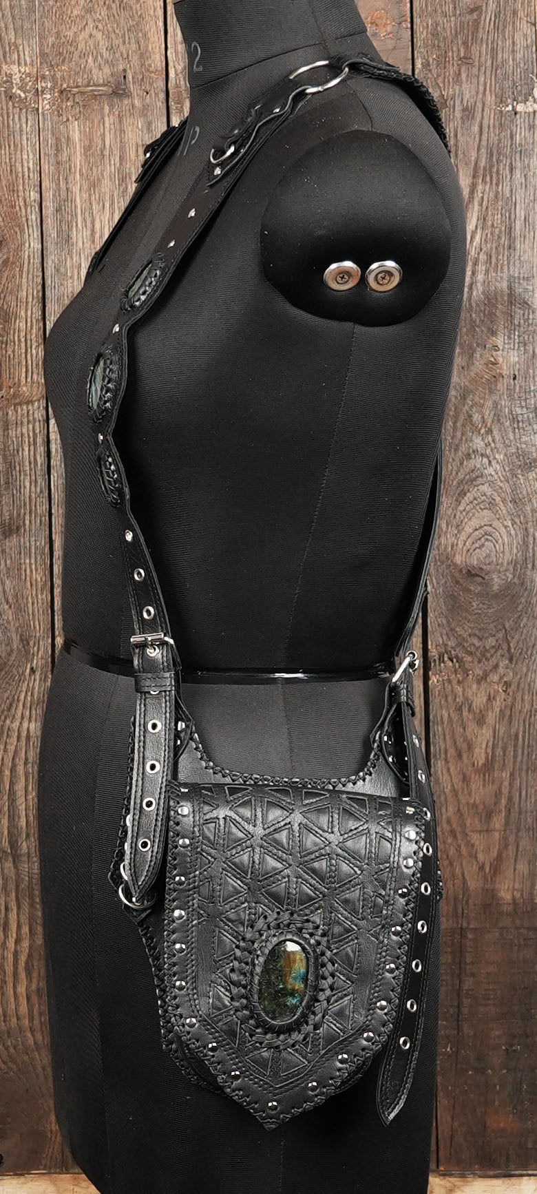 Bohemian leather shoulder holster with hand embossed detailing