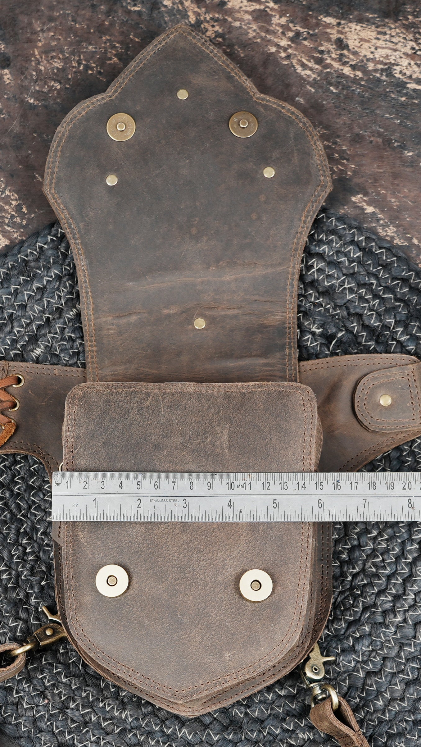 Brown leather waist thigh belt with bohemian look