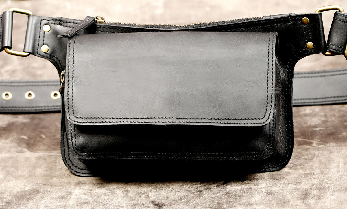 Handmade leather belt bag for men and women