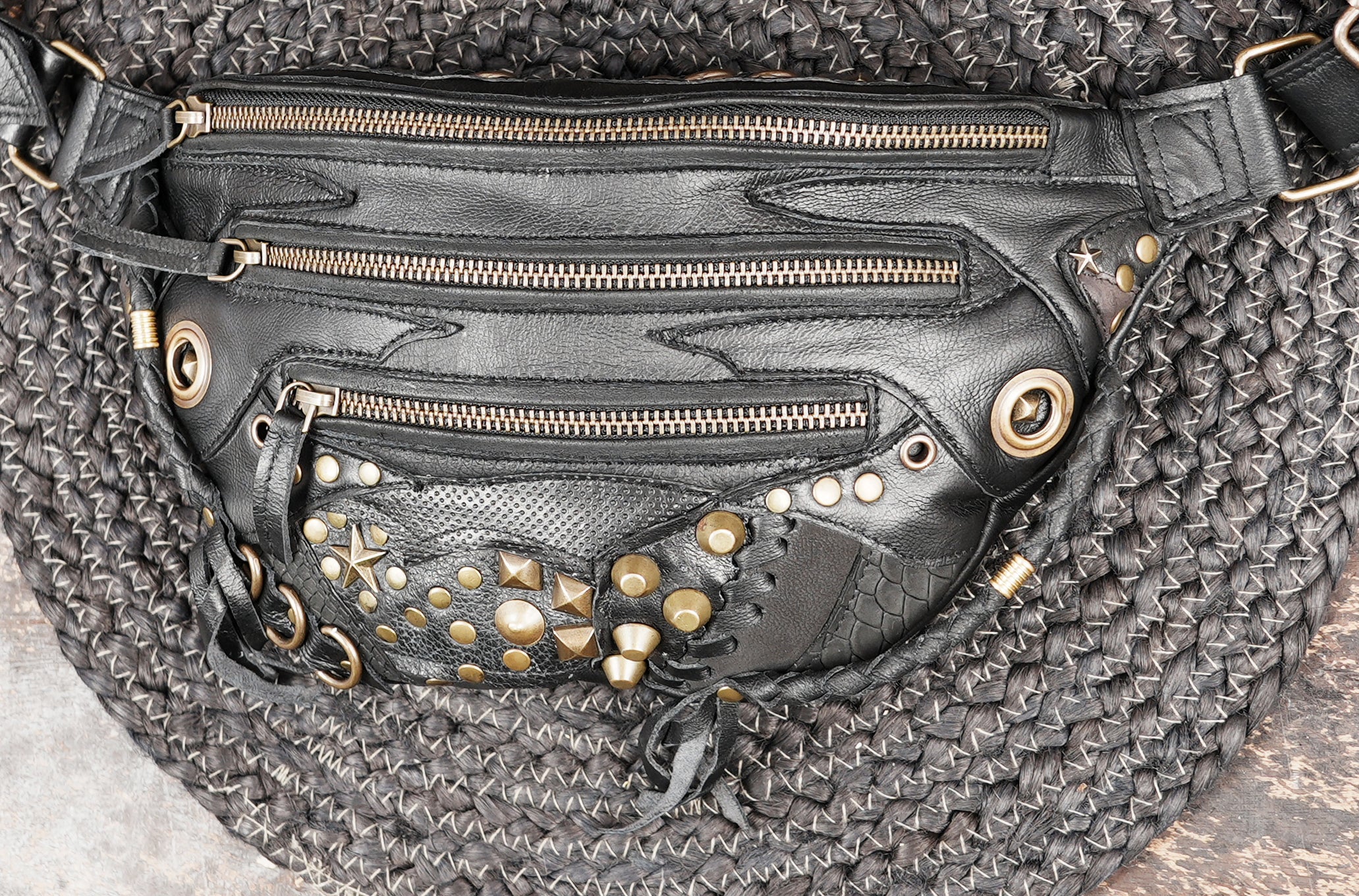 Handmade leather shoulder belt pouch with adjustable crossbody strap