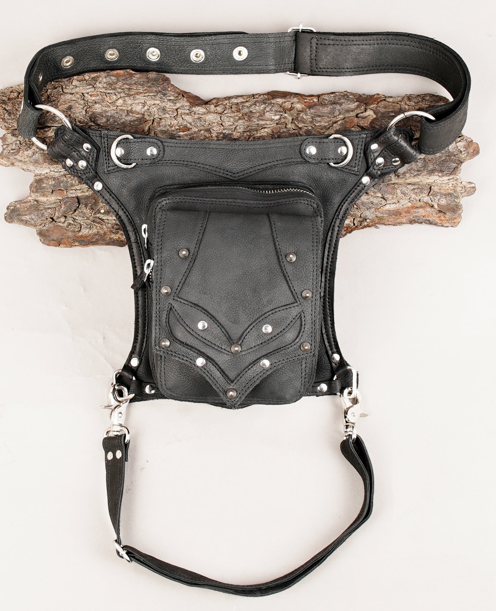 Handmade leather waist thigh belt with decorative rivets