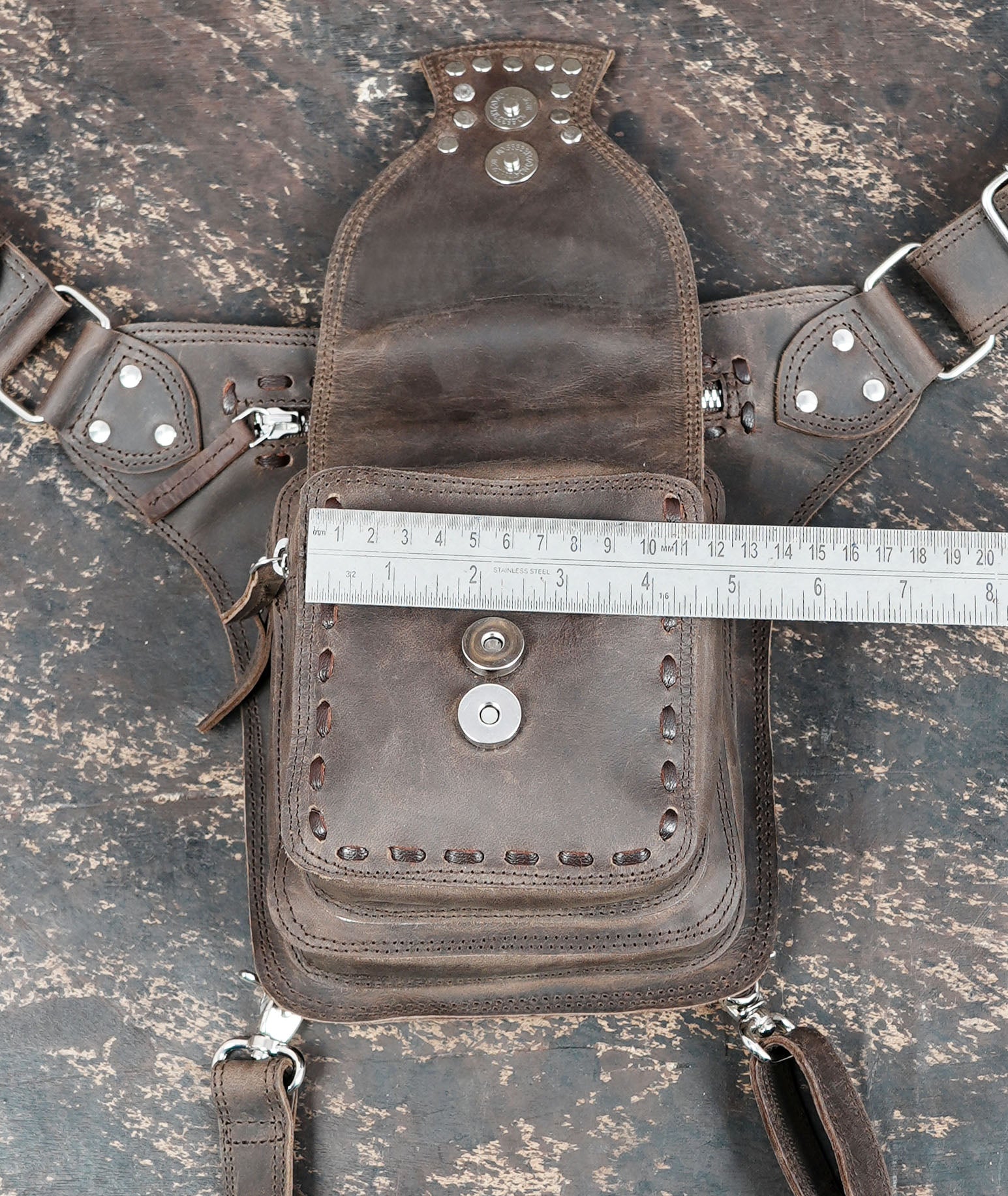 Handmade leather waist thigh belt with gemstone center design