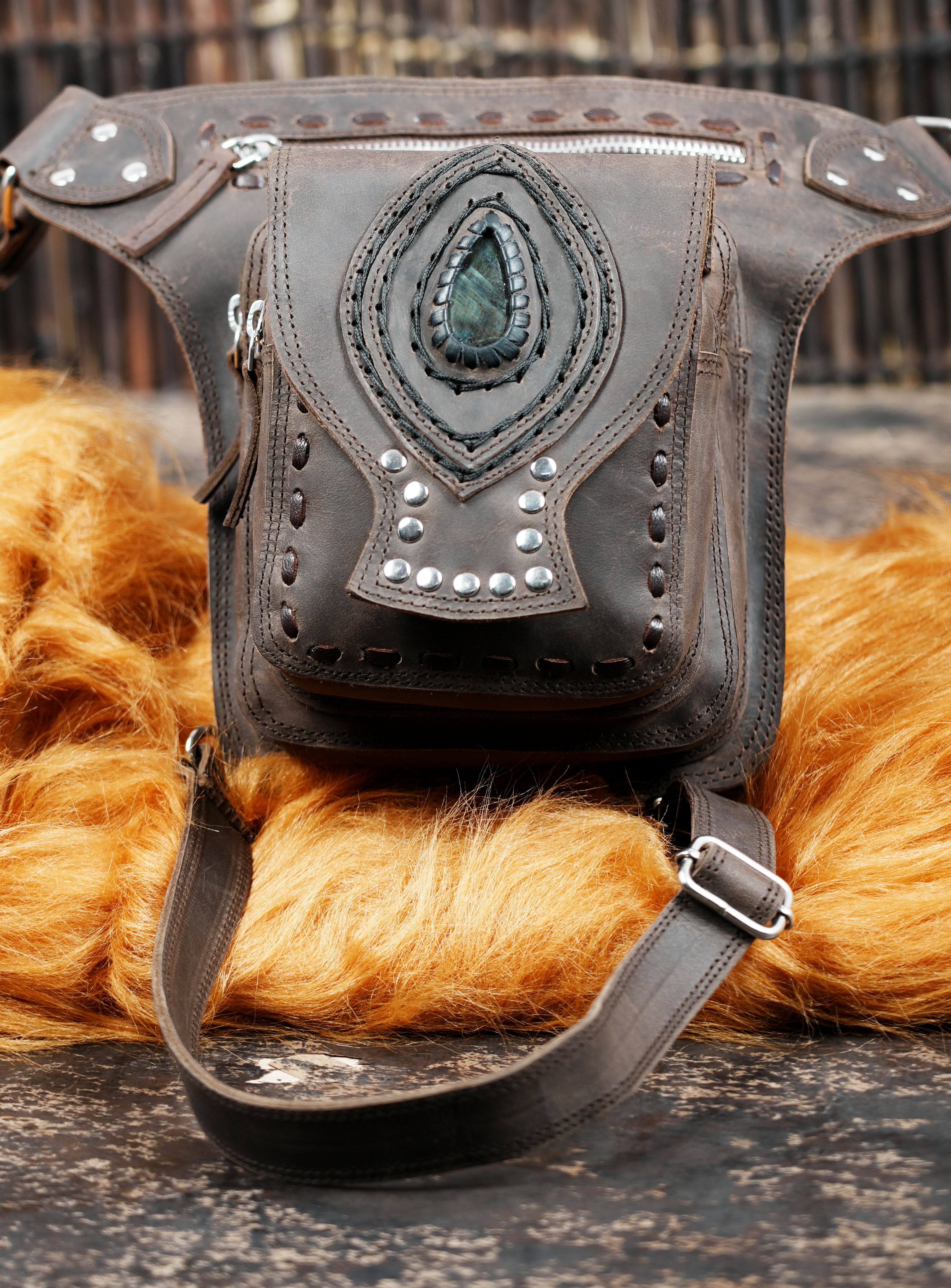 Premium leather waist thigh belt with secure zipper closure