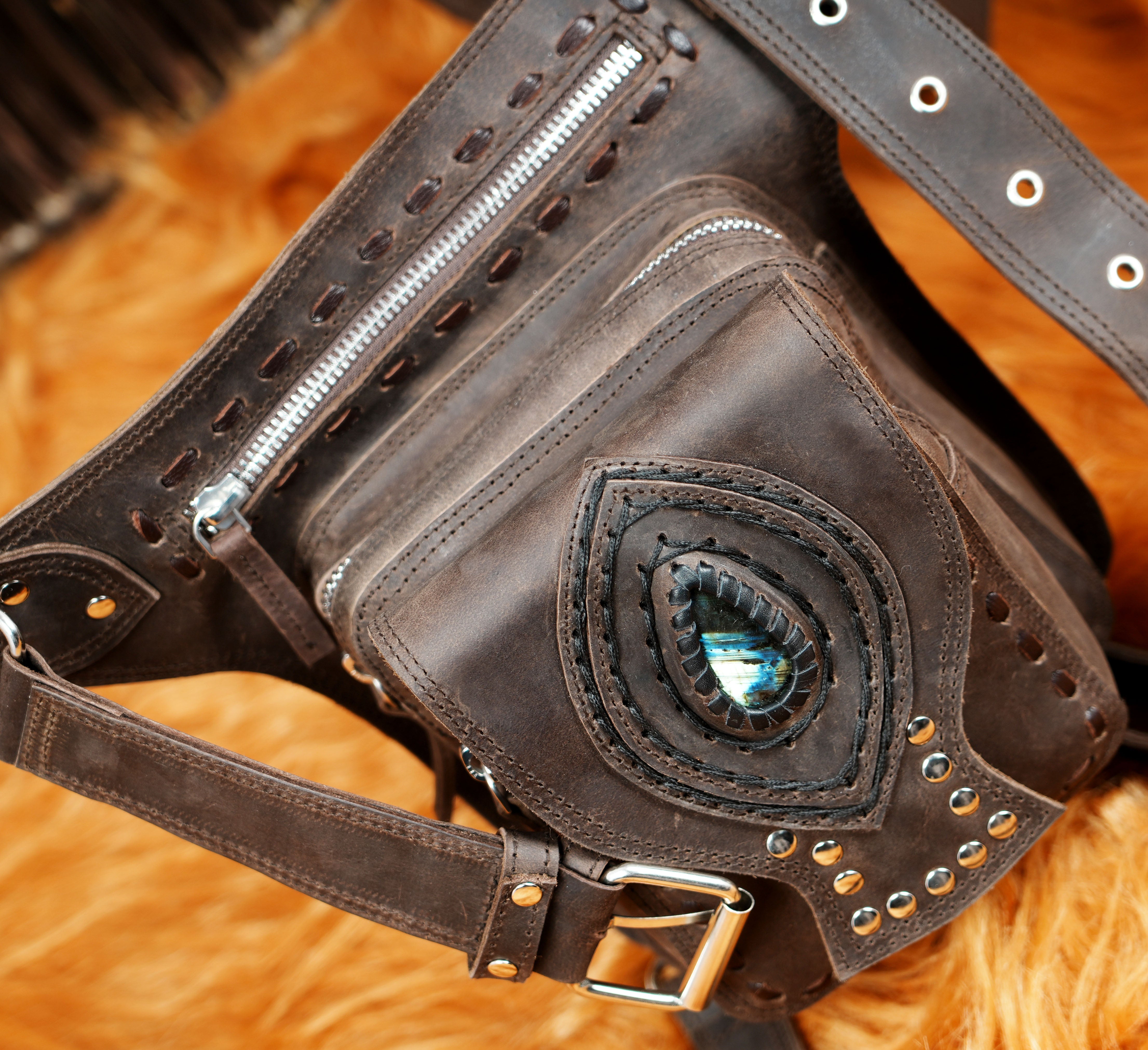 Artisan leather waist thigh holster with strong stitching