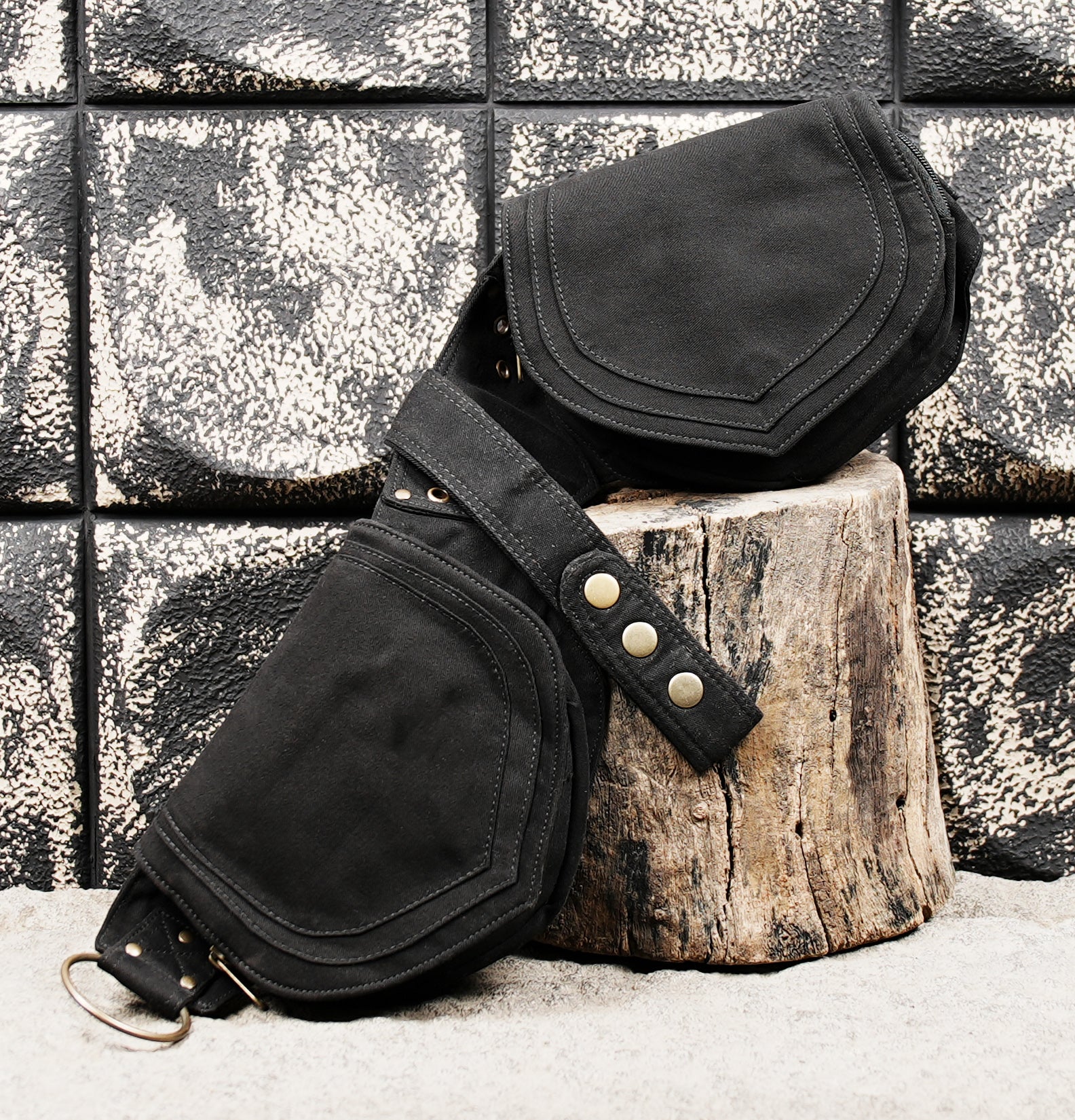 Handmade black cotton belt bag with durable fabric construction