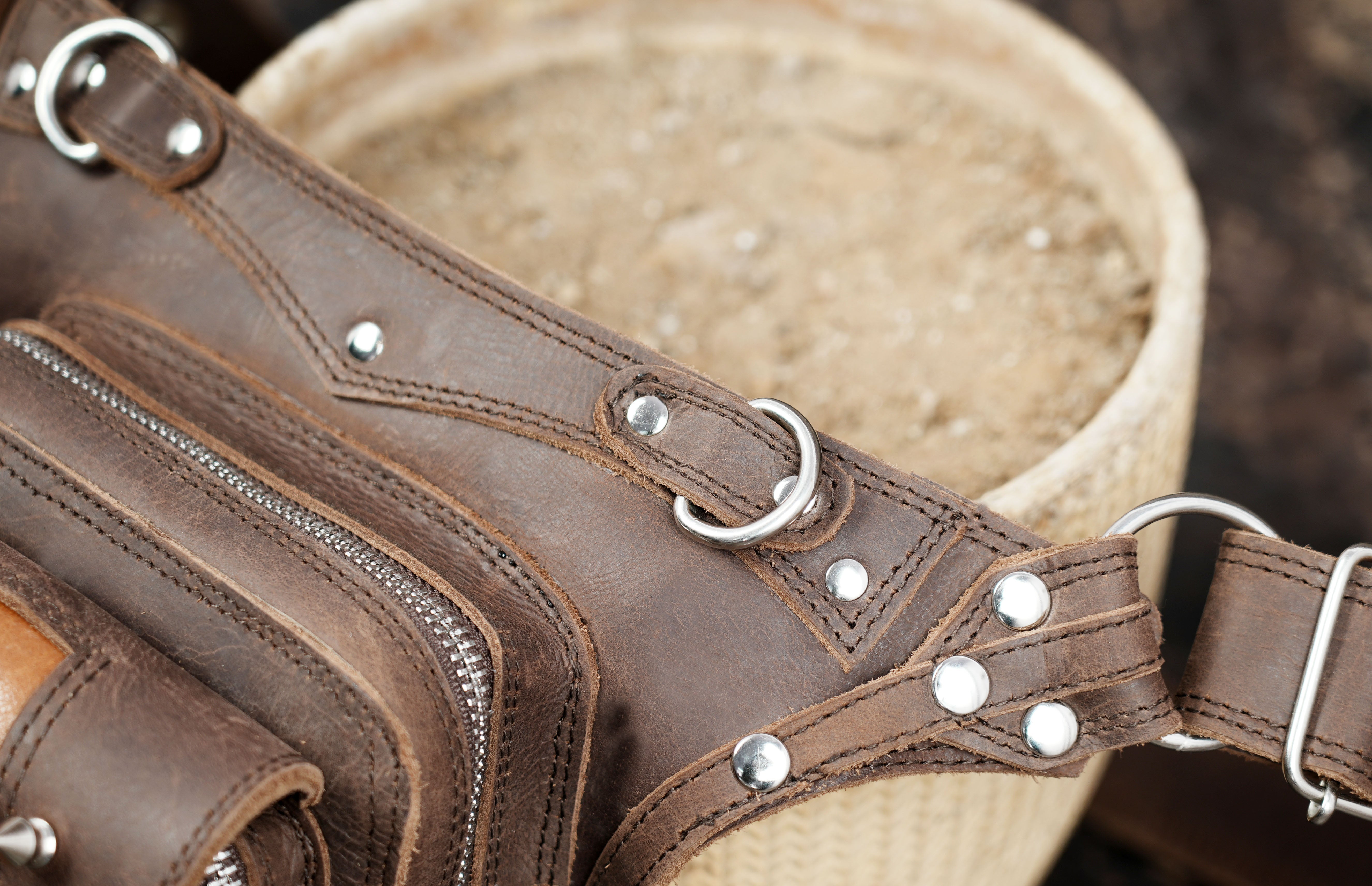 Leather thigh belt pouch with adjustable waist strap