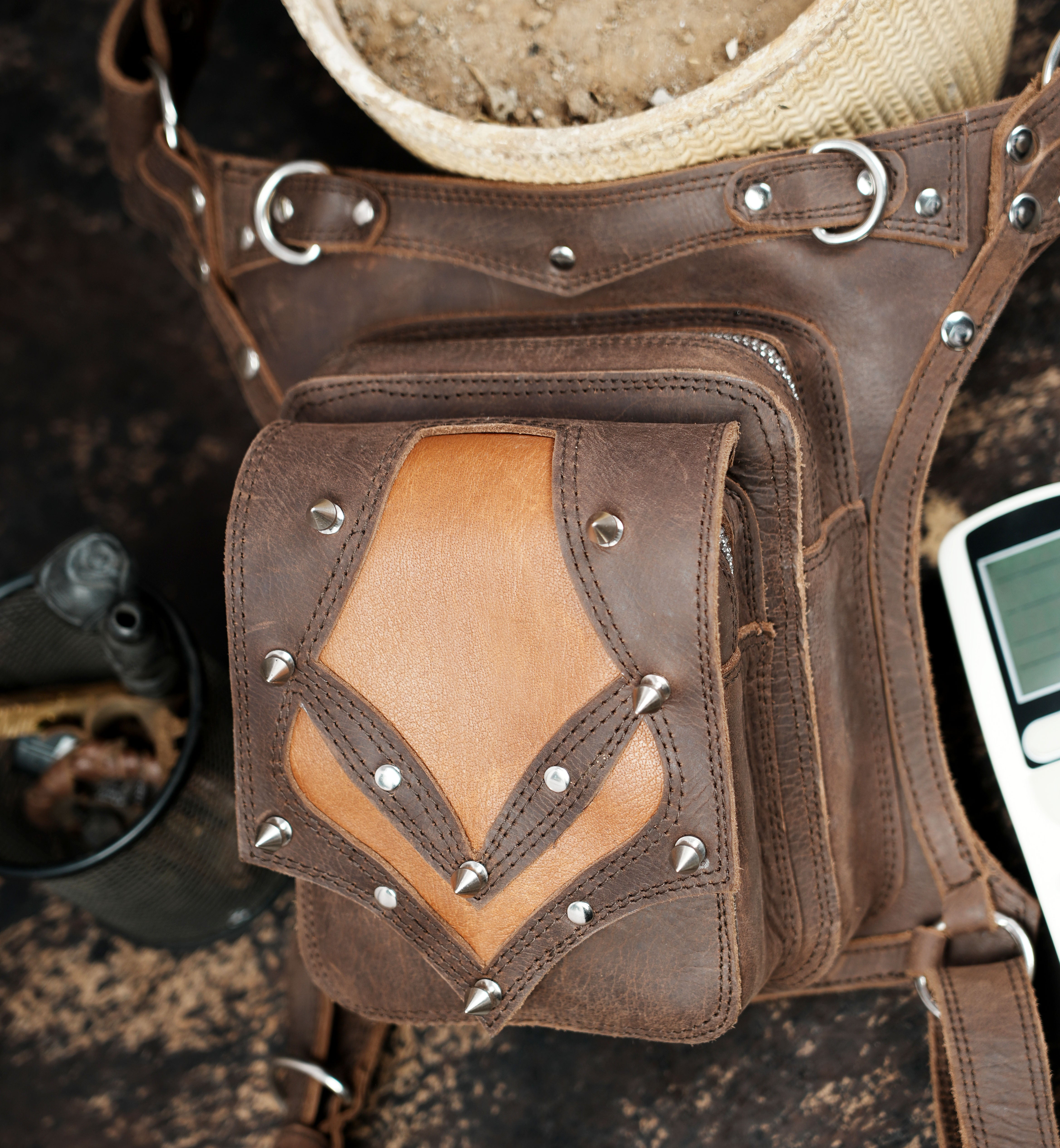 Handcrafted Brown Leather Waist Thigh Belt with Utility Pouch || Steampunk Leather Thigh Holster Belt with Utility Pouch (LT/NS/WBTS/6012)