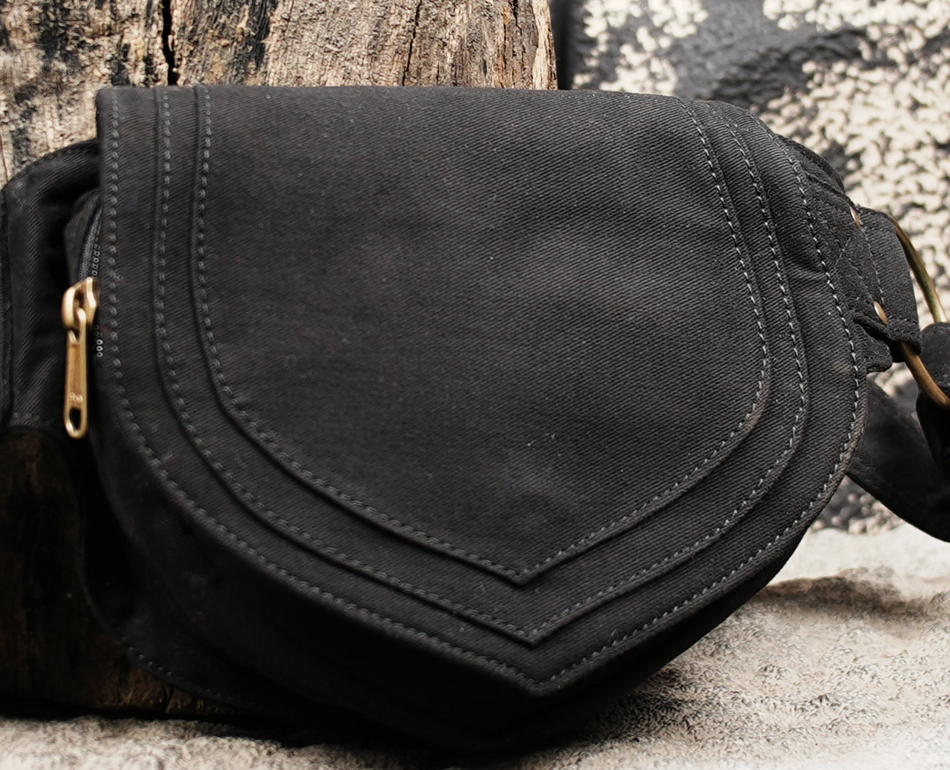 Handmade Cotton Waist Belt with Dual Pouches | Lightweight Utility Bag | Black Cotton Waist Belt Bag | Practical Double Pocket Design (CTN/AB/WB/1015)