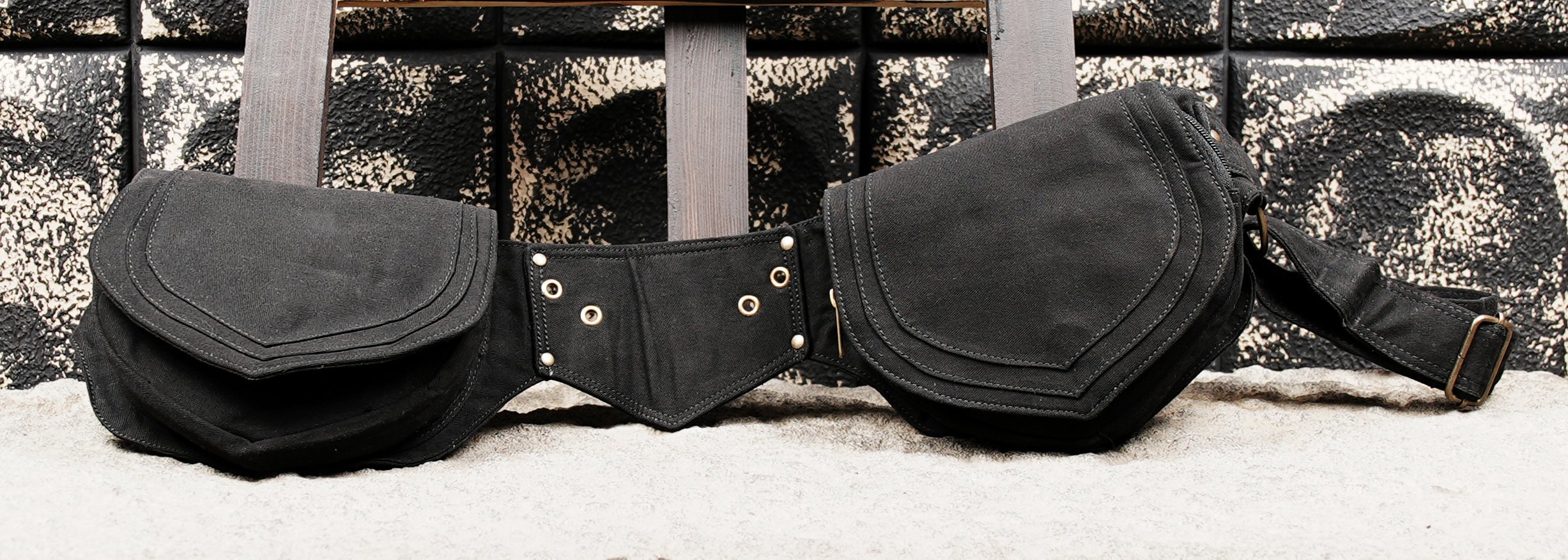 Travel friendly cotton waist belt bag with double storage