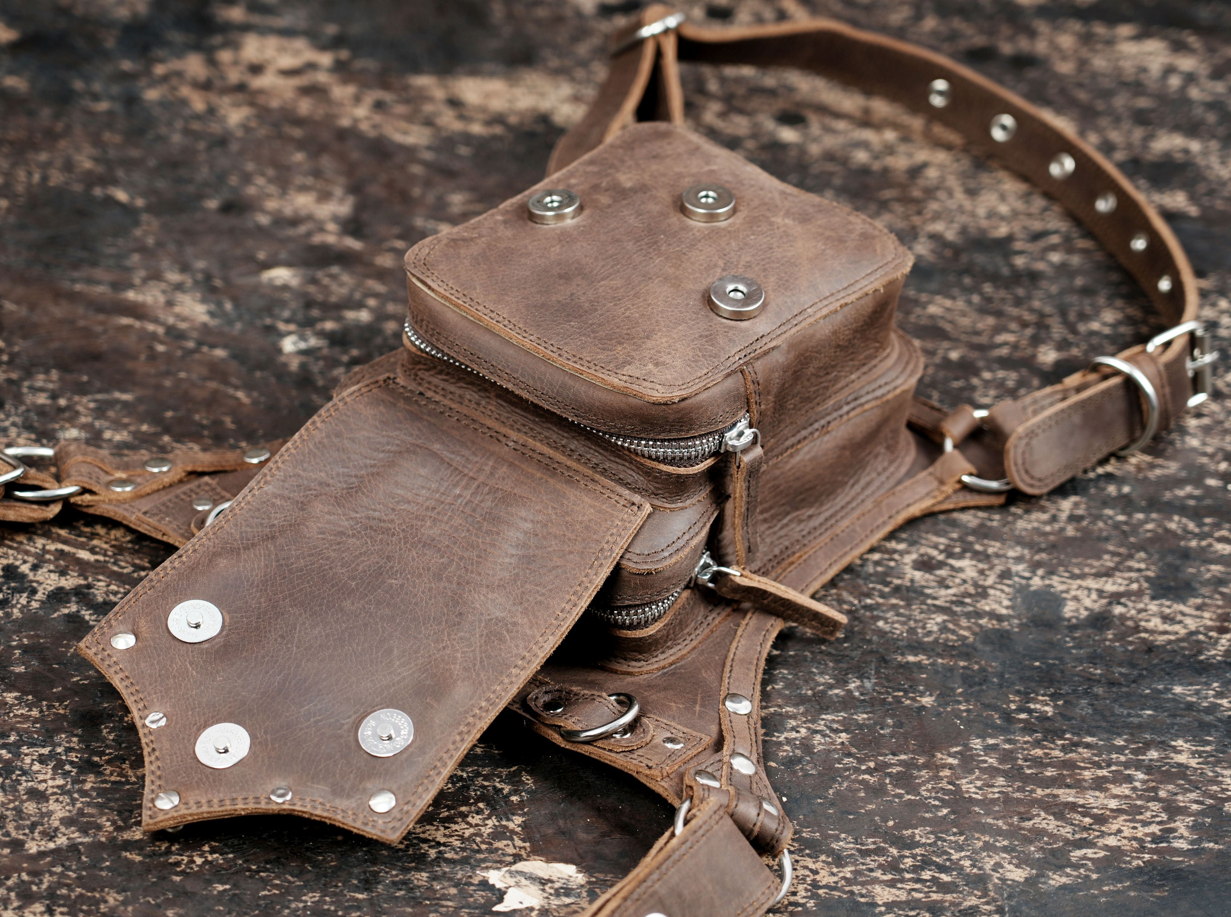 Handcrafted Brown Leather Waist Thigh Belt with Utility Pouch || Steampunk Leather Thigh Holster Belt with Utility Pouch (LT/NS/WBTS/6012)