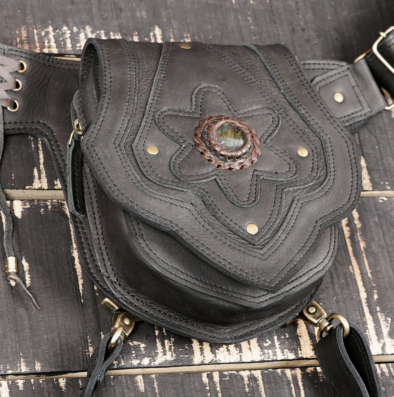 Genuine leather waist and thigh belt with adjustable straps