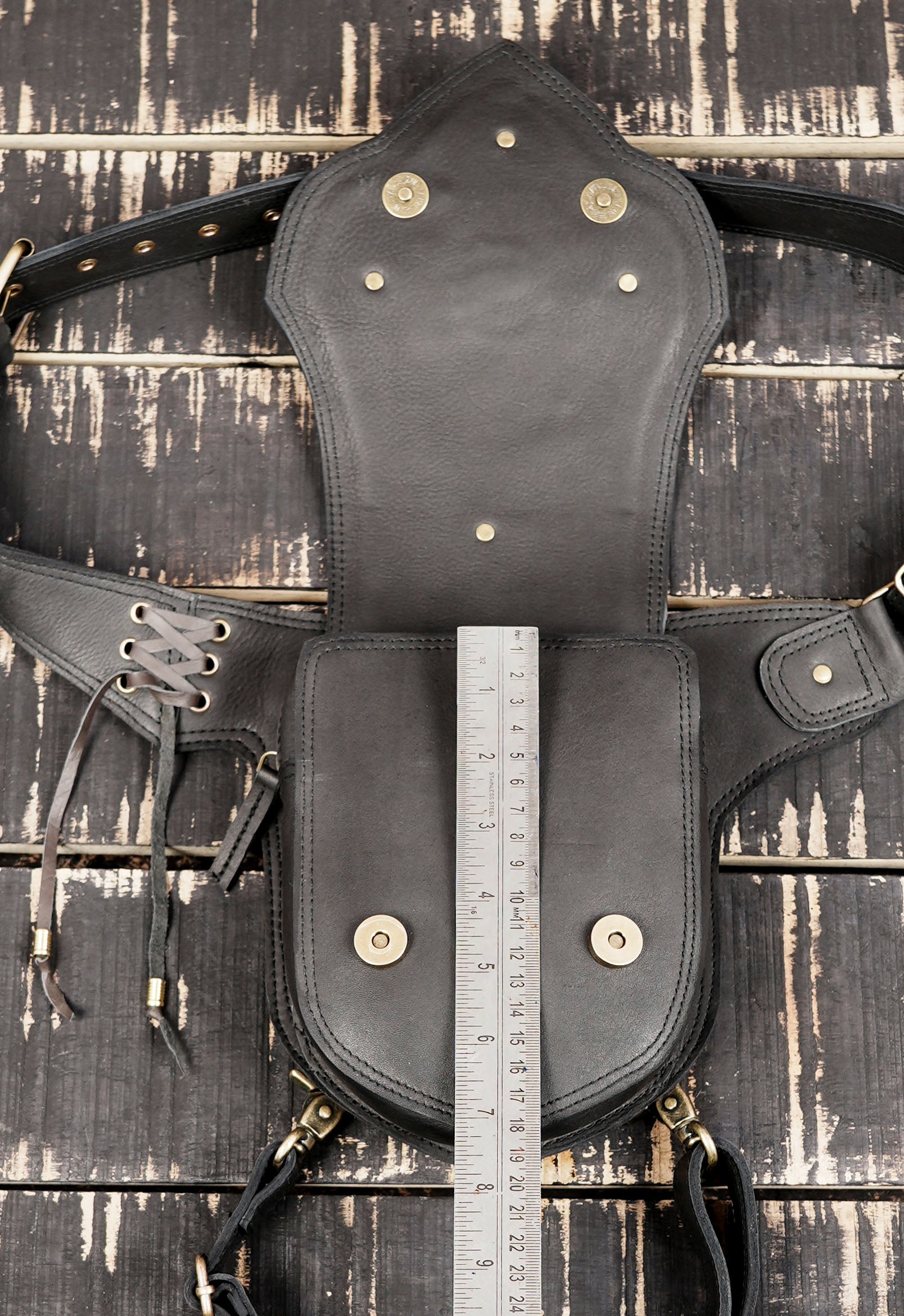 Gothic leather waist thigh belt with handcrafted stitching
