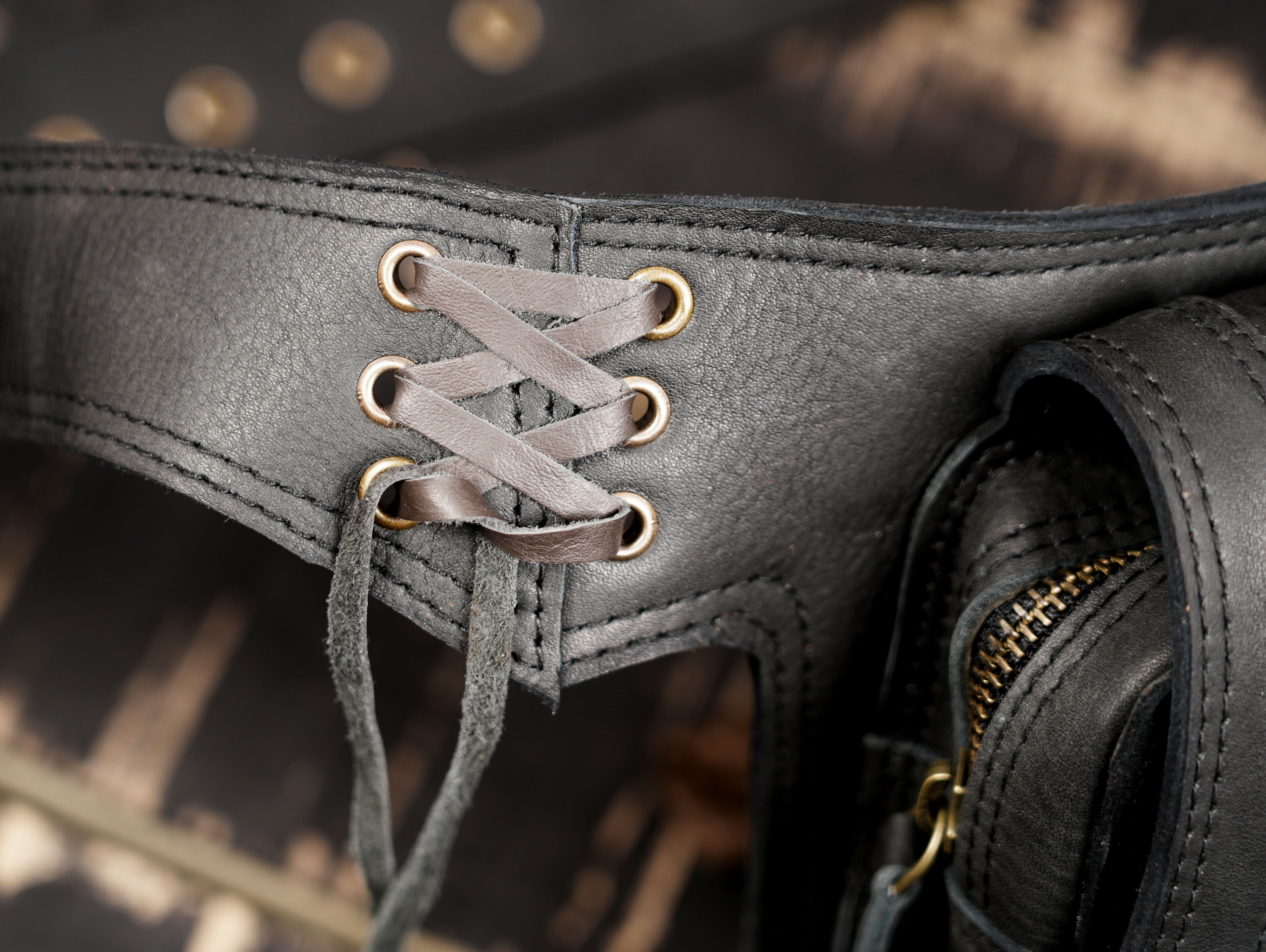 Adjustable leather waist thigh belt with secure buckle fit