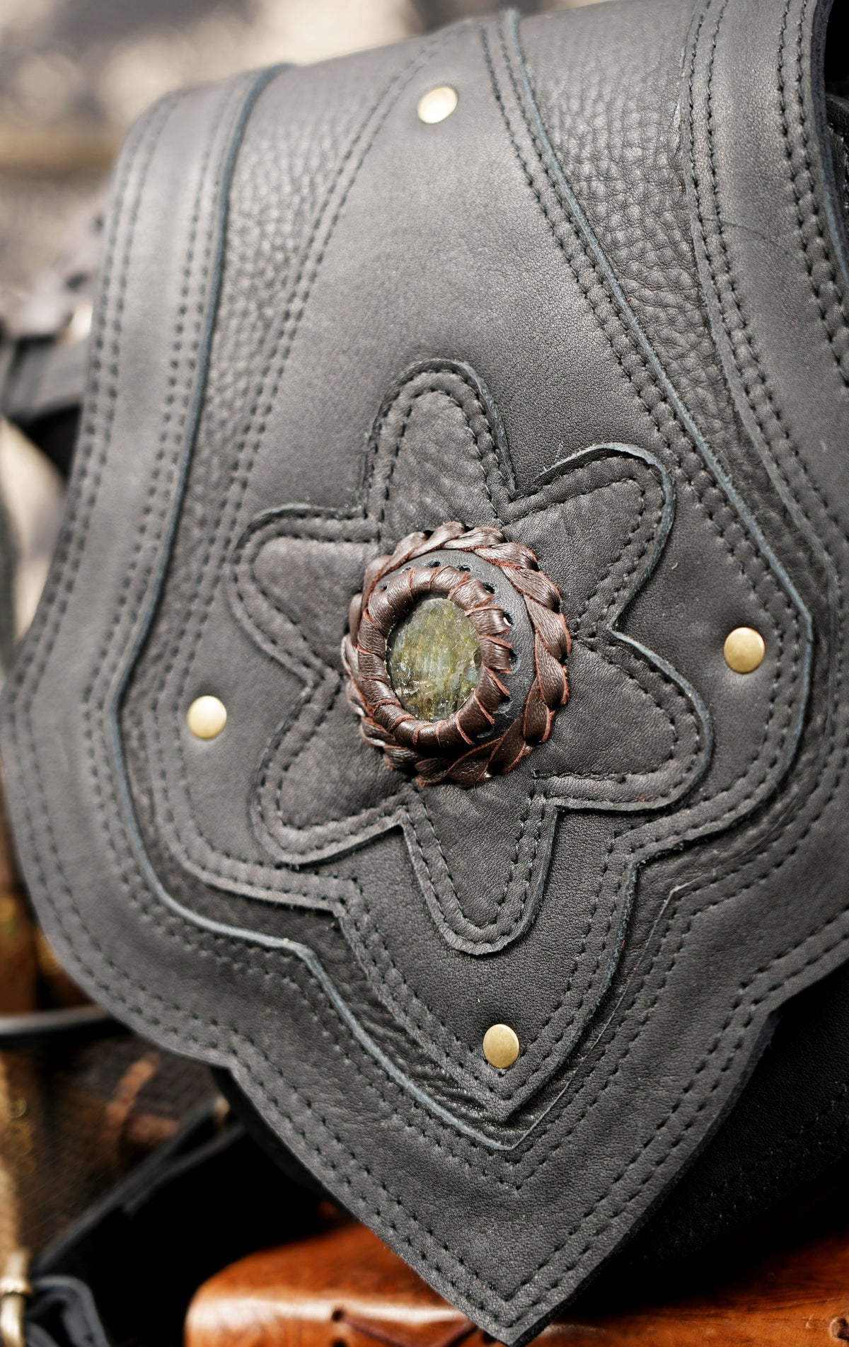 Leather thigh holster belt with utility pouch and metal hardware