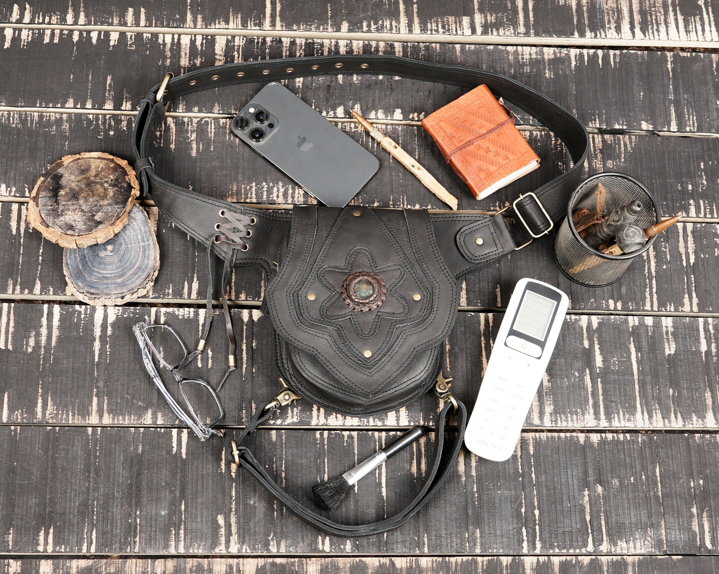 Handmade leather thigh holster belt with adjustable leg strap