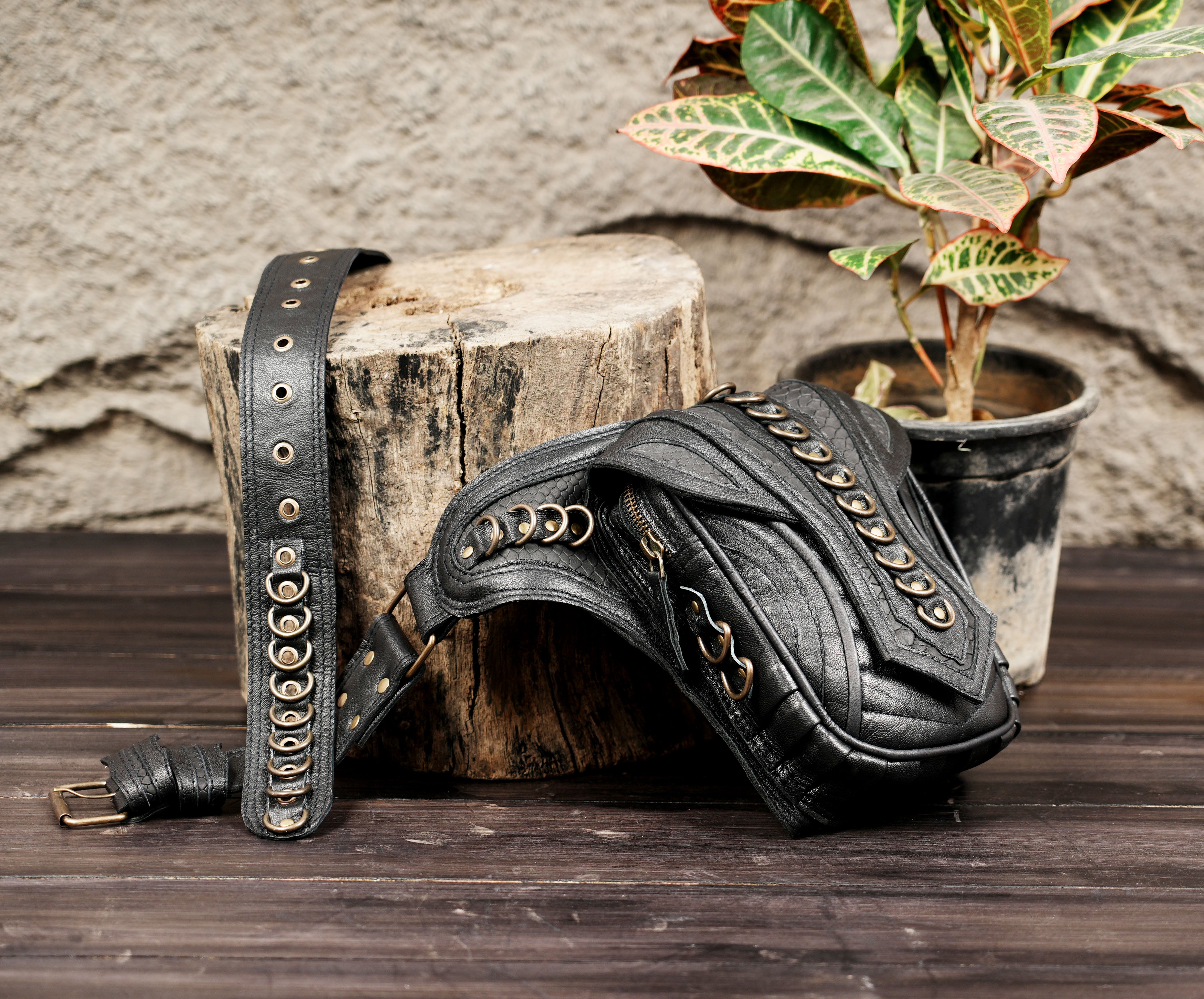 Handmade Leather Waist Belt with Utility Pouch | Steampunk Gothic Style | Gothic Leather Waist Belt Pouch | Biker Steampunk Style (LT/AB/WB/6170)