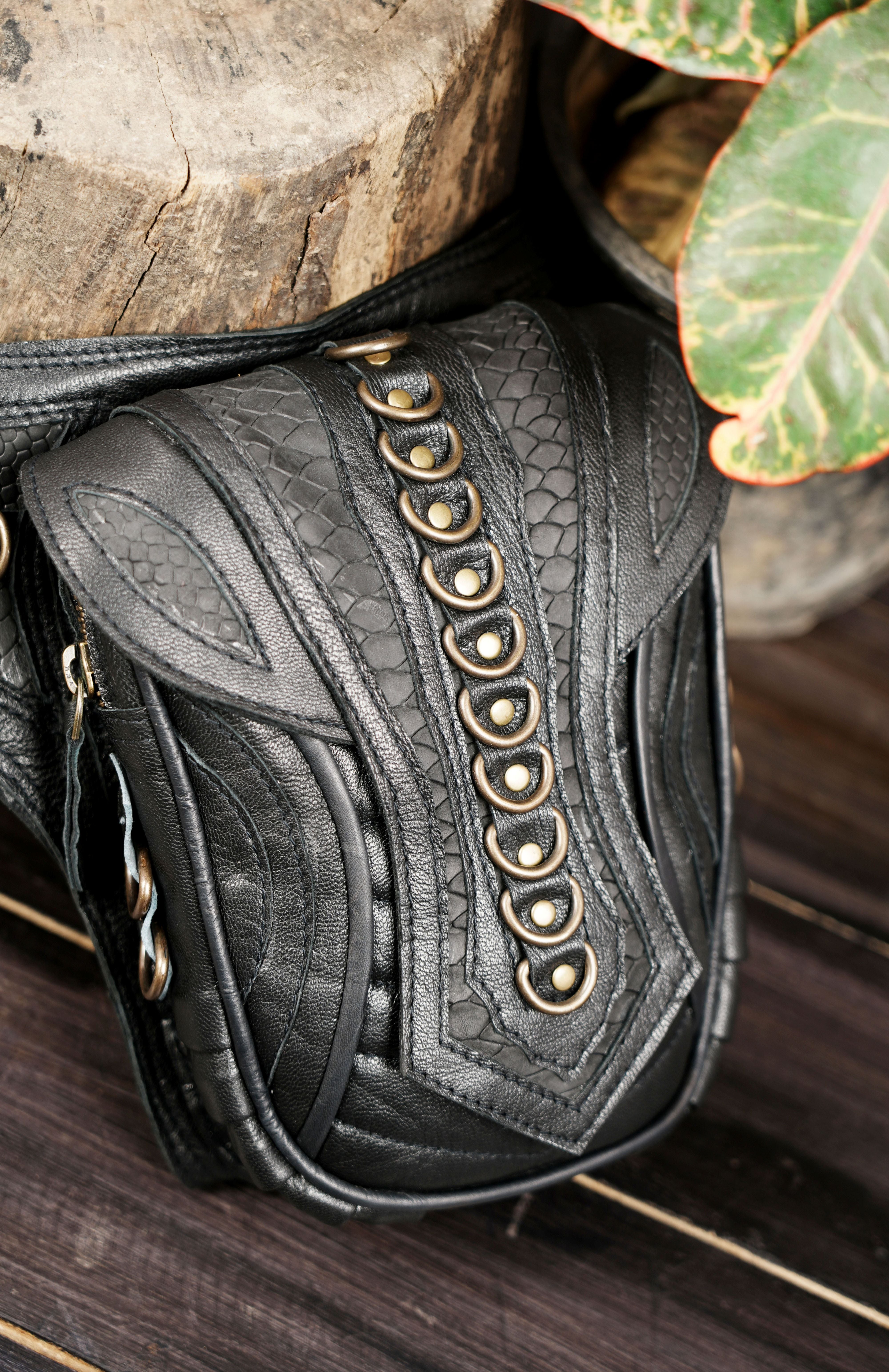 Artisan made leather waist belt with bold steampunk aesthetic