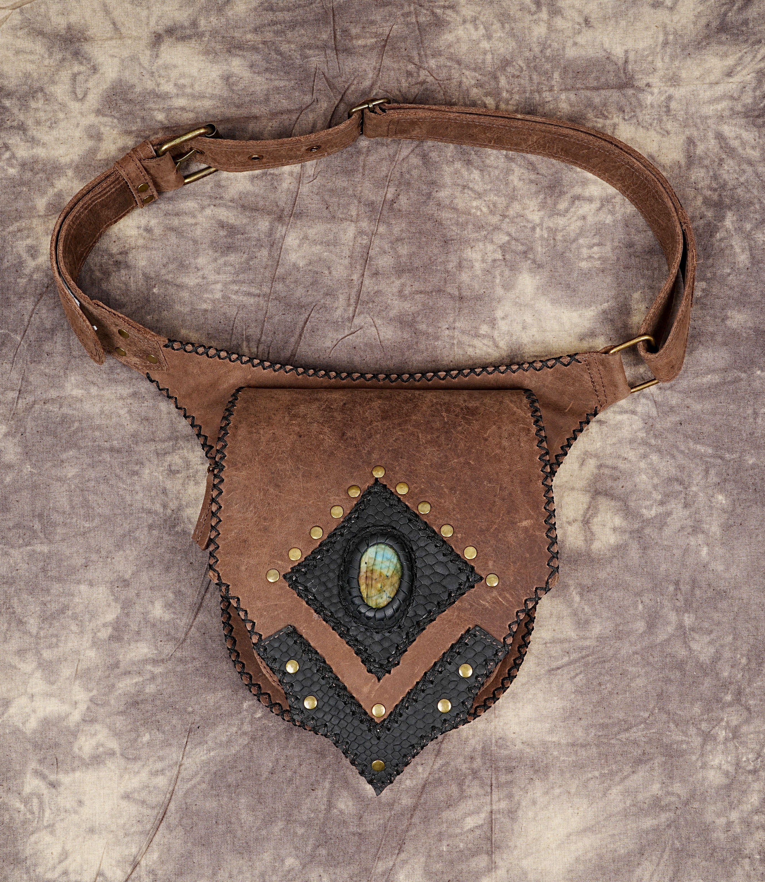 Leather Belt With Gemstone || Leather Waist Bag with Adjustable belt Pouch || Hip Bag || Festival fanny bag For Girls