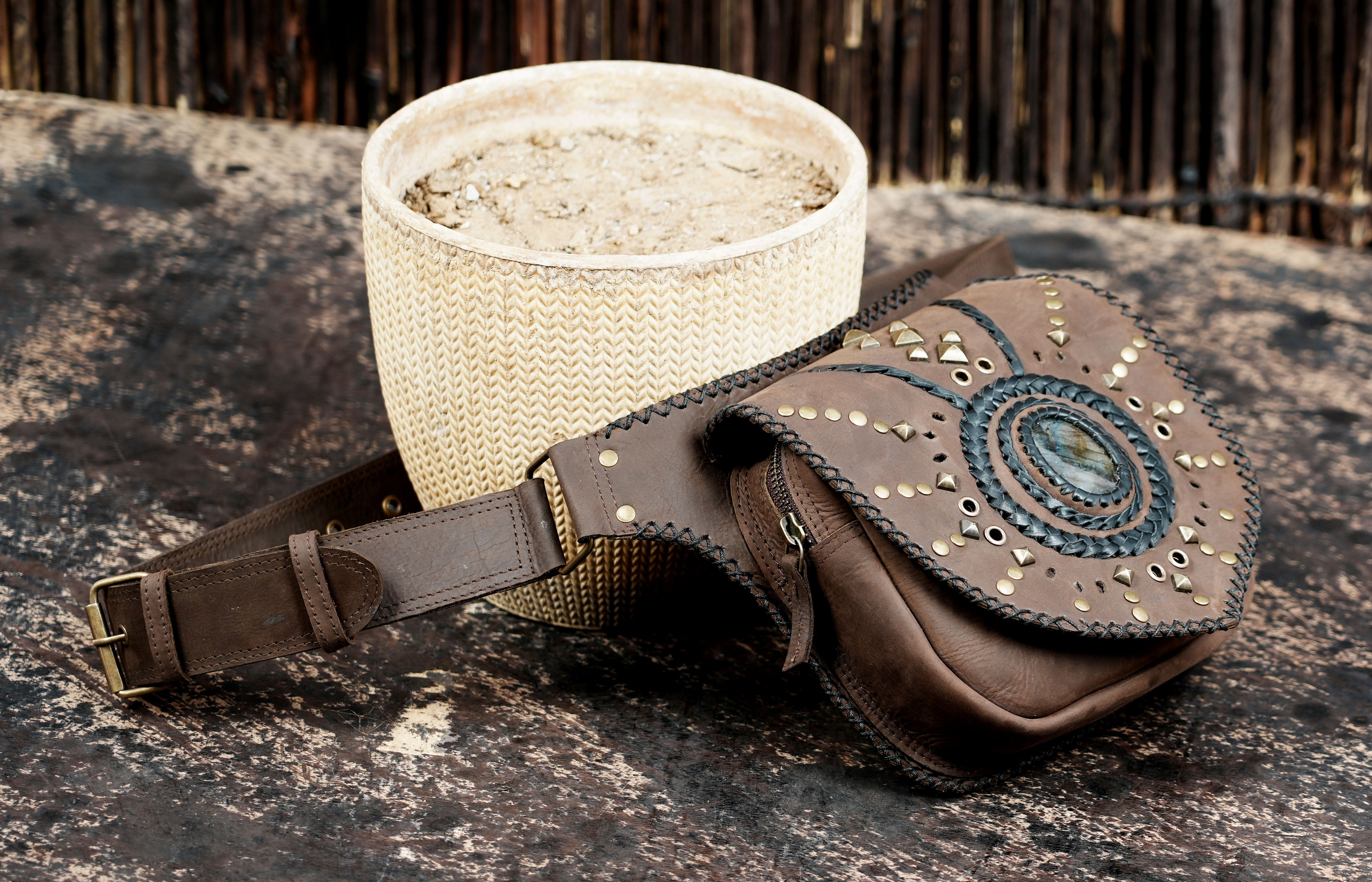 Premium leather waist belt pouch for hands free carrying