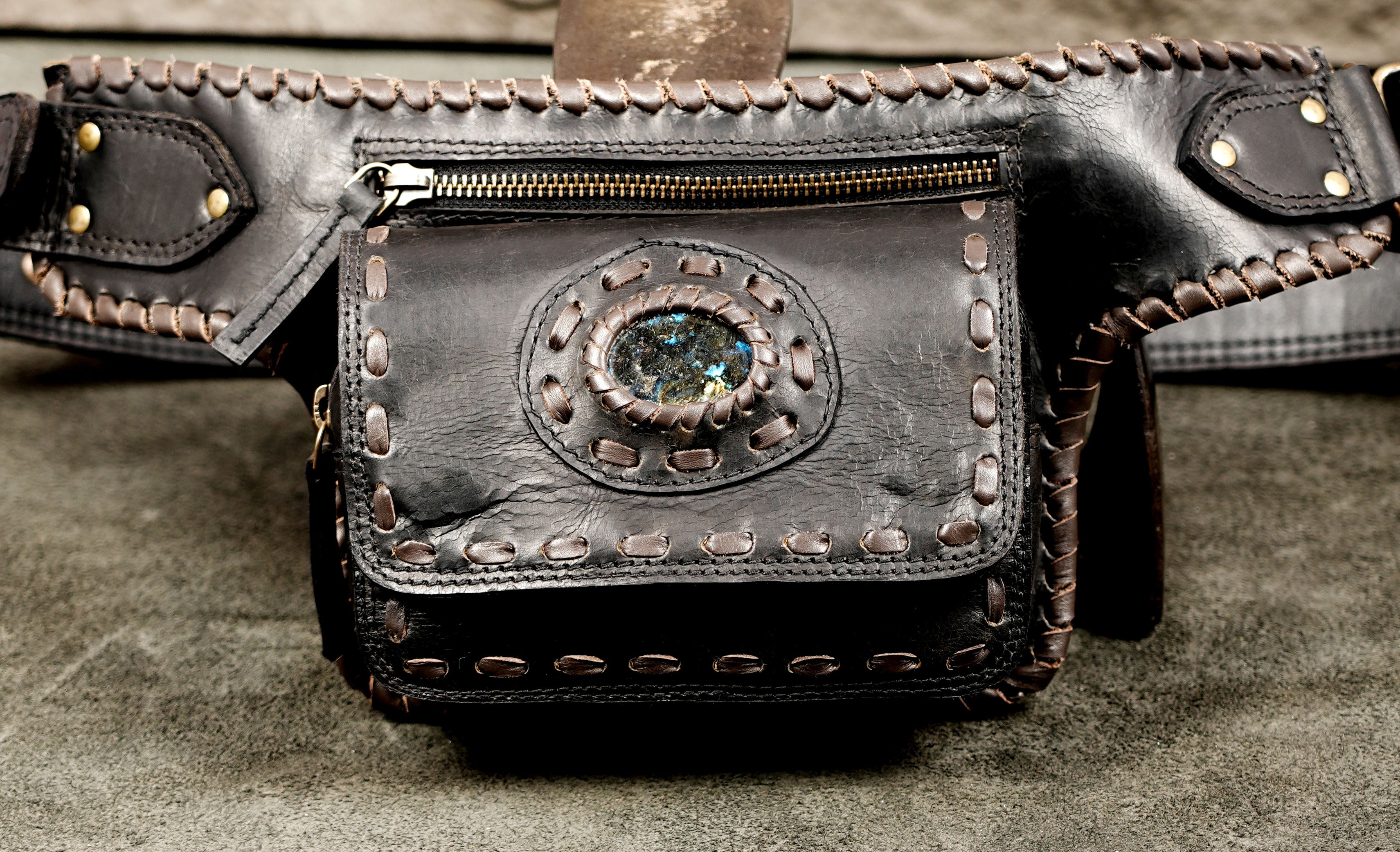 Gothic black leather belt bag