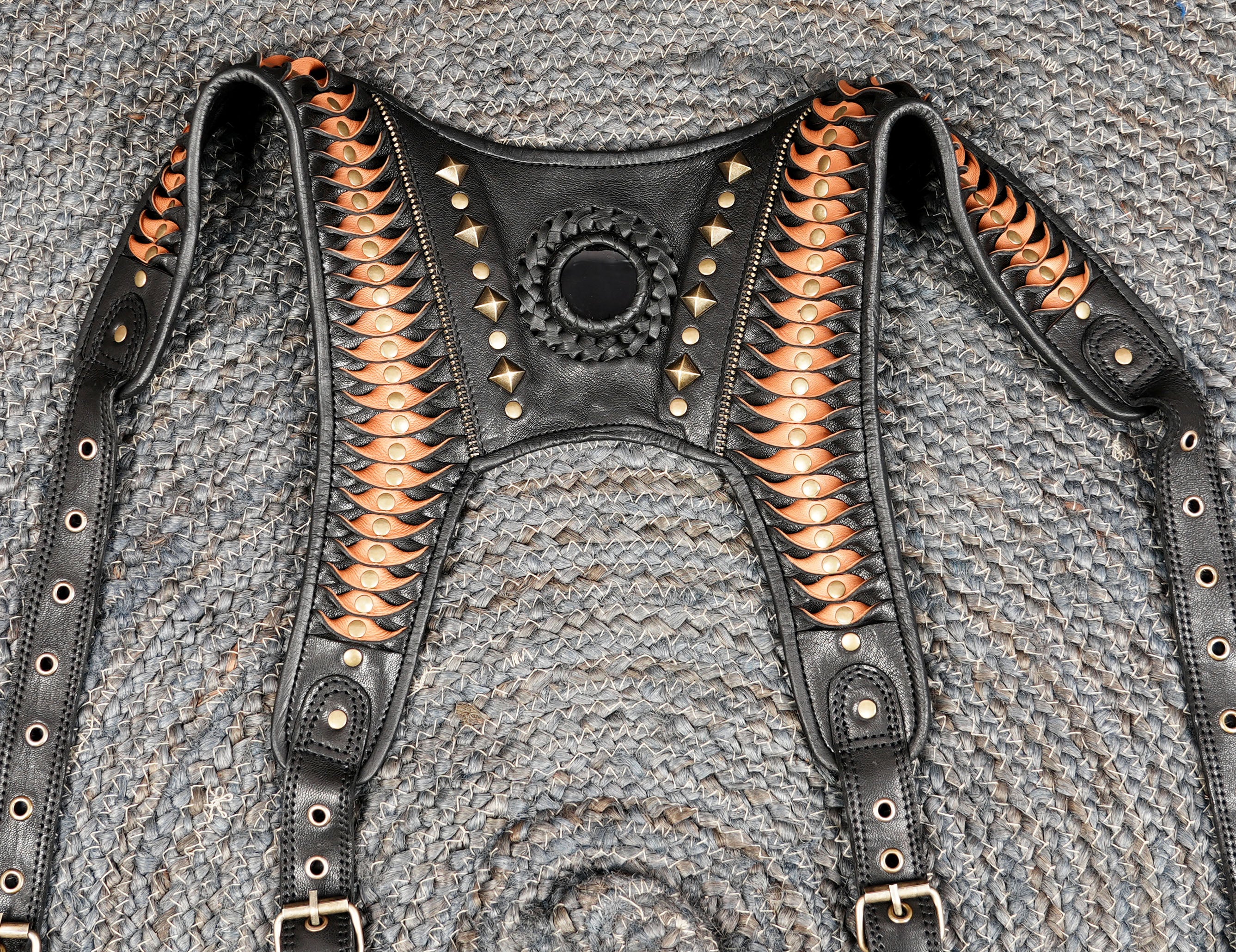 Handmade Black Leather Shoulder Holster with Dual Utility Pouches || Steampunk Black Leather Shoulder Holster with Dual Pockets (LT/AB/HLS/6053)