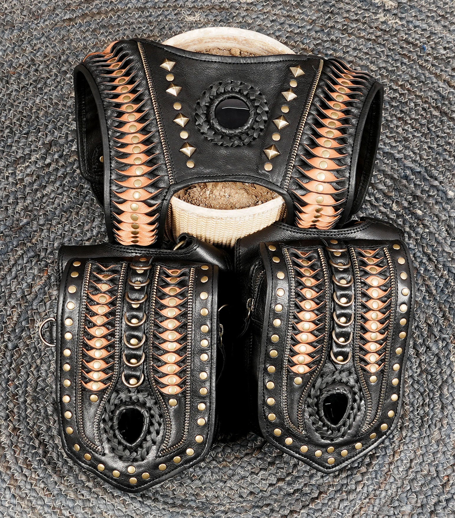 Handmade Black Leather Shoulder Holster with Dual Utility Pouches || Steampunk Black Leather Shoulder Holster with Dual Pockets (LT/AB/HLS/6053)