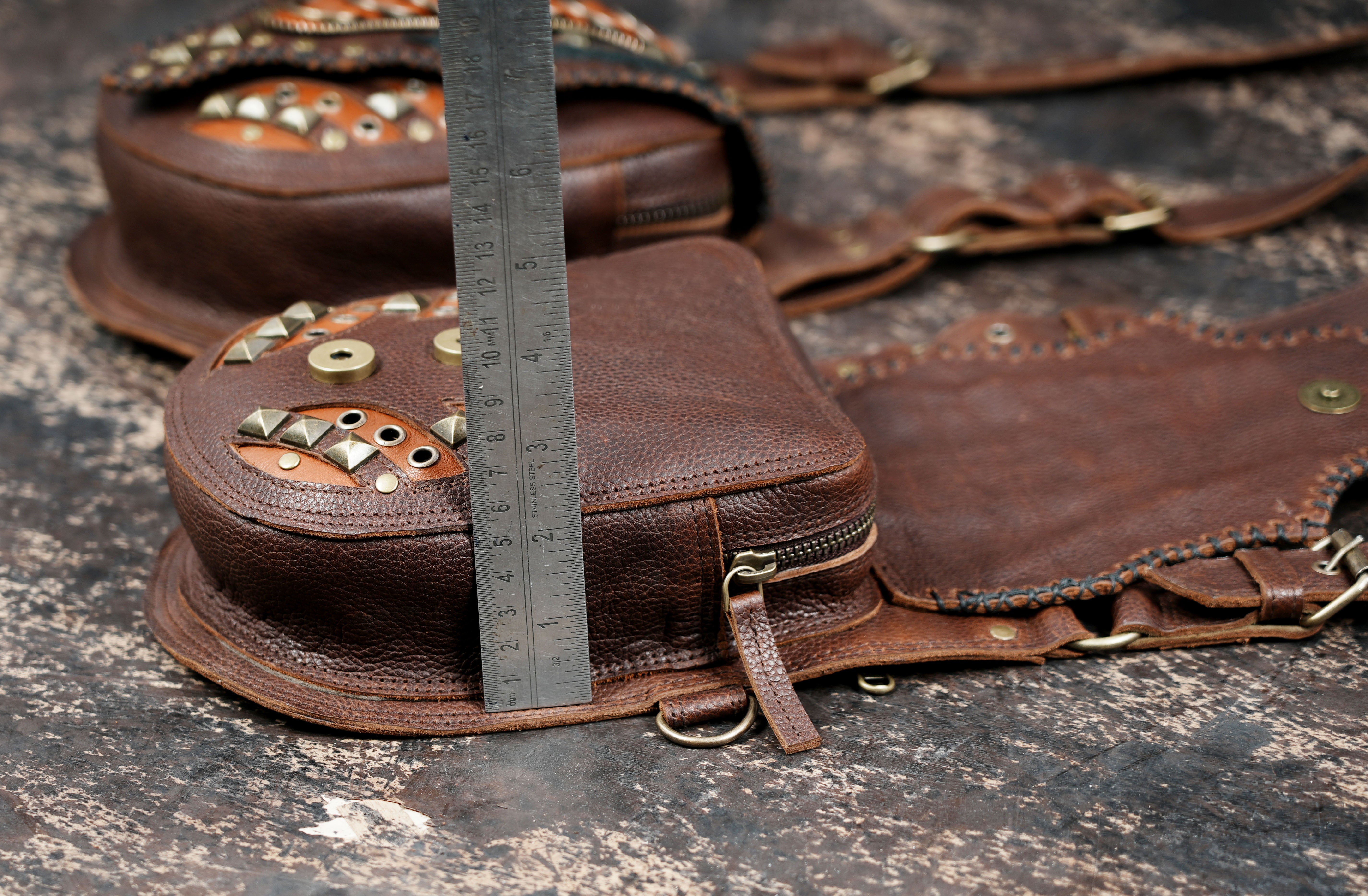 High quality leather holster bag with gothic steampunk design