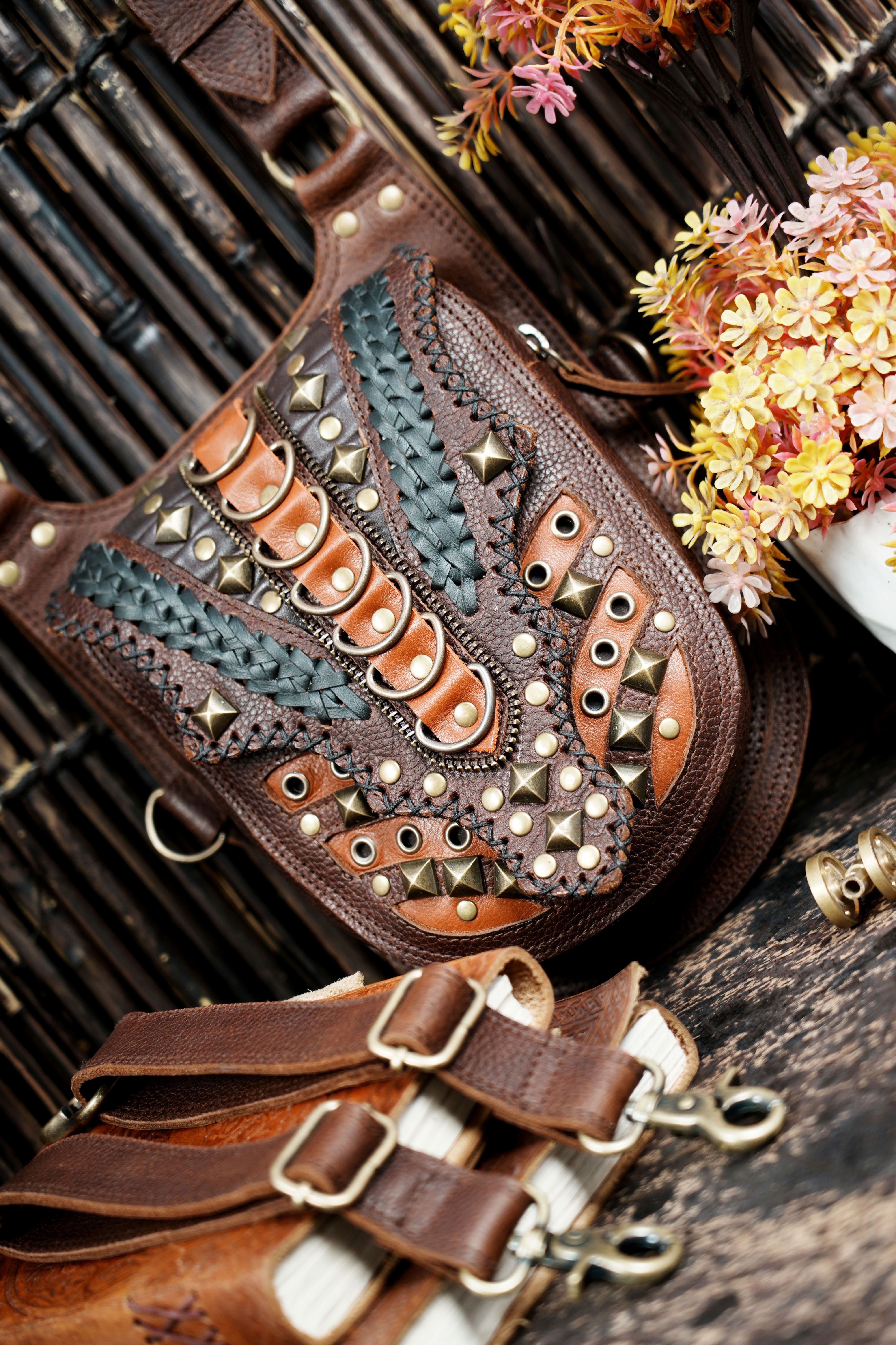 Adjustable leather shoulder holster for festivals cosplay and travel