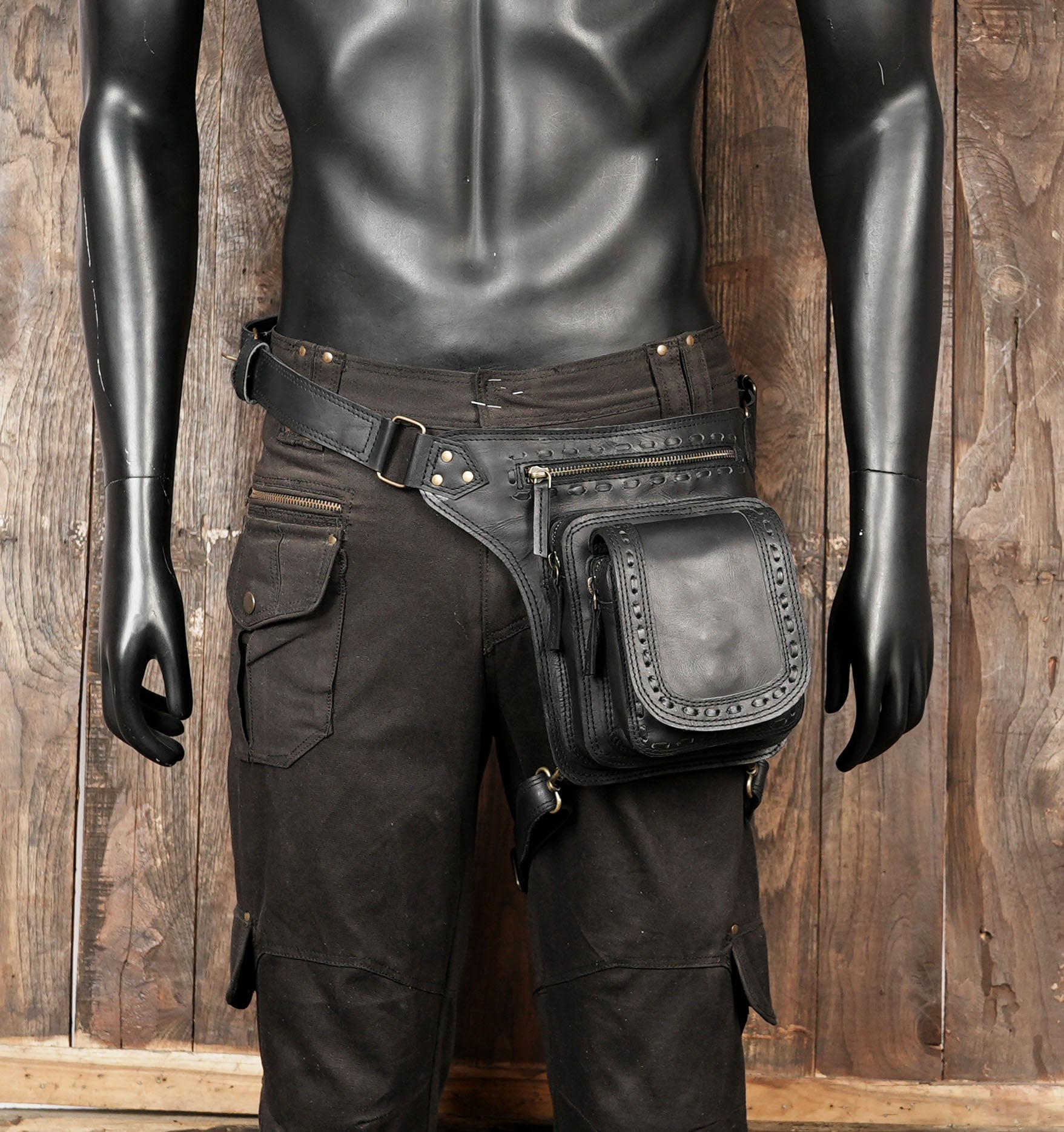 Black Leather Waist Thigh Belt with Zipper Pocket || Black Leather Utility Thigh Belt with Secure Zipper (LT/AB/WBTS/6020)